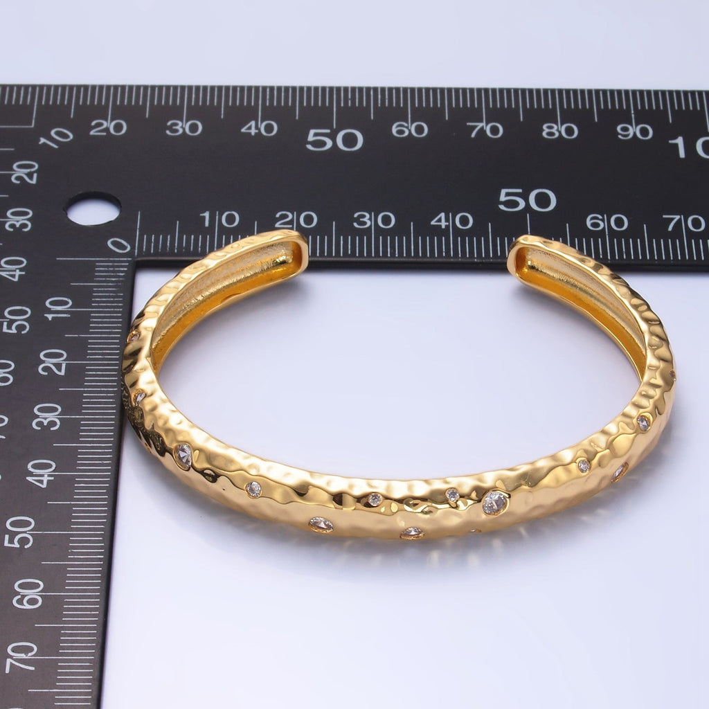 24K Gold plated CZ Dotted Hammered Cuff Bracelet | WA-2659