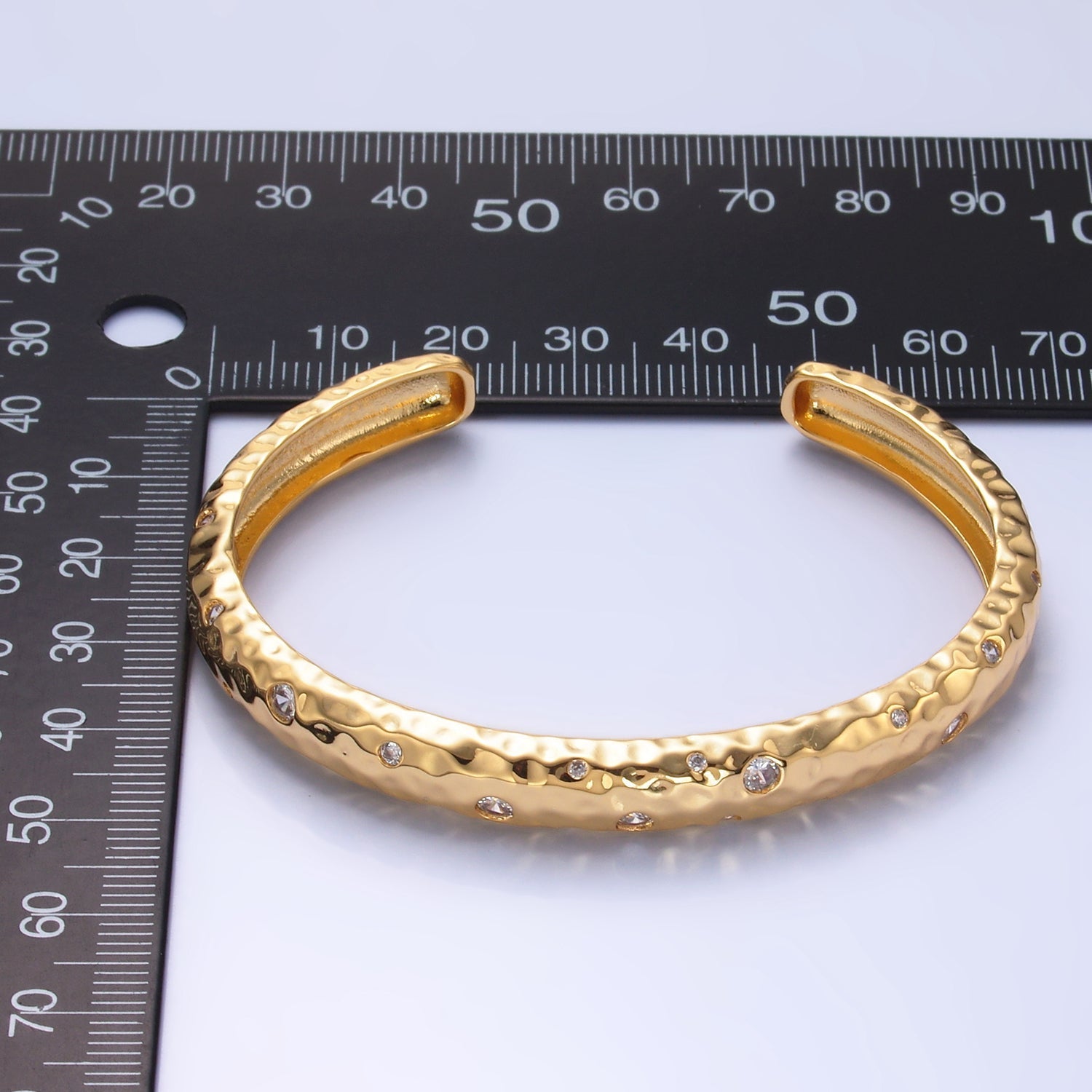 24K Gold plated CZ Dotted Hammered Cuff Bracelet | WA-2659