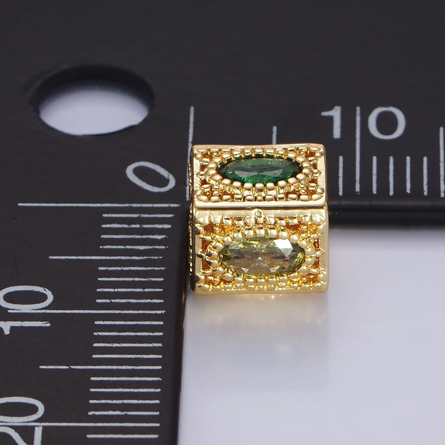 14K Gold plated 8mm Multicolor Oval CZ Flower Filigree Rectangular Bead | B883