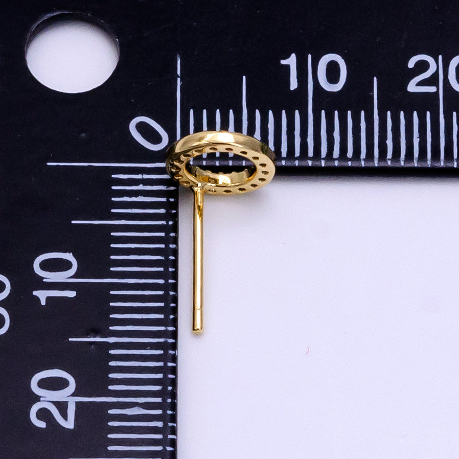 16K Gold plated 8mm Open Round Circle Micro Paved CZ Stud Earrings