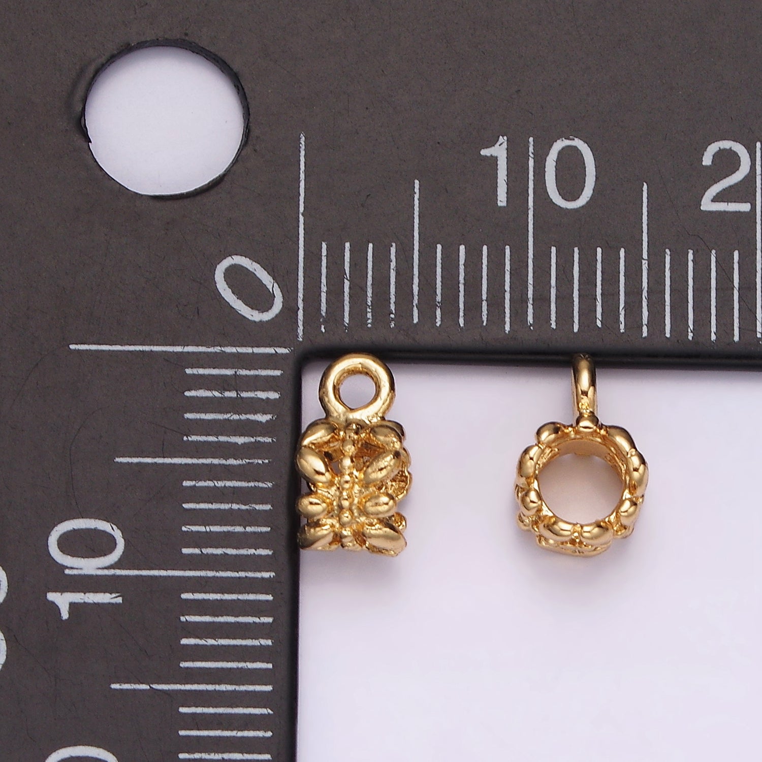 14K Gold plated Puffed Leaf Beaded Open Round Bail Jewelry Finding Supply | Z649 - DLUXCA