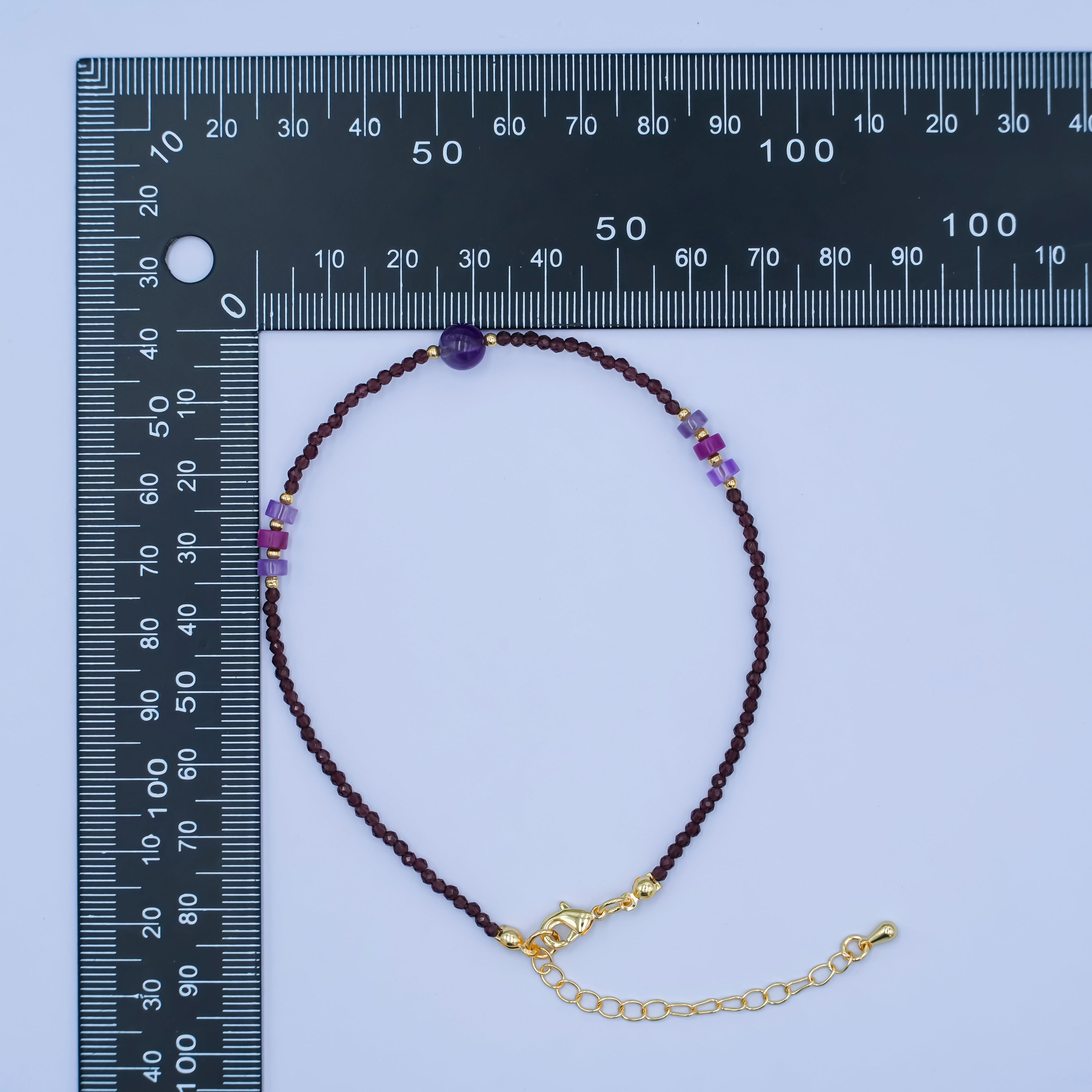 24K Gold plated 2mm Purple Amethyst Multifaceted Gemstone 9 Inch Anklet | WA-2950