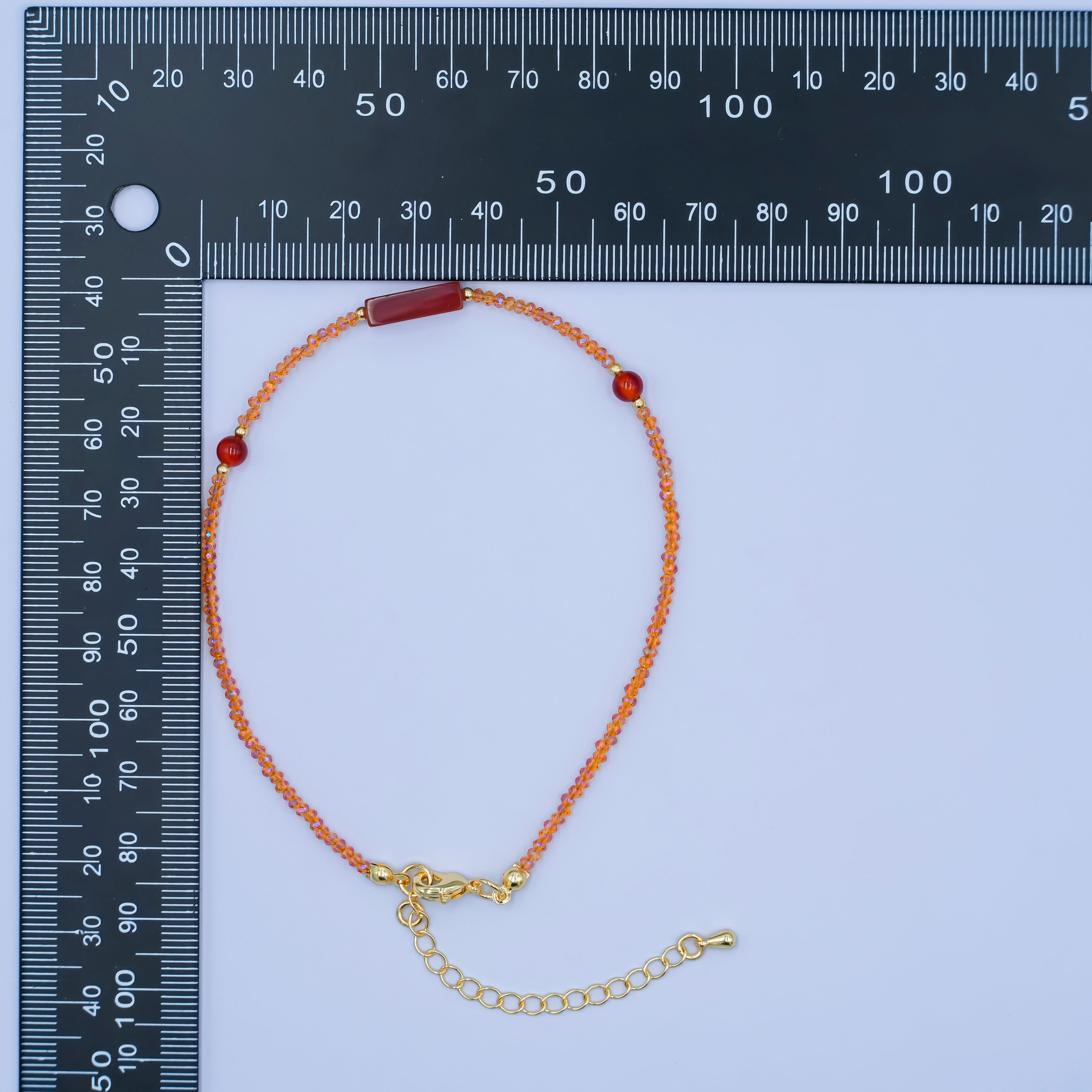 24K Gold plated 2mm Red Carnelian Multifaceted Gemstone 9 Inch Anklet | WA-2951