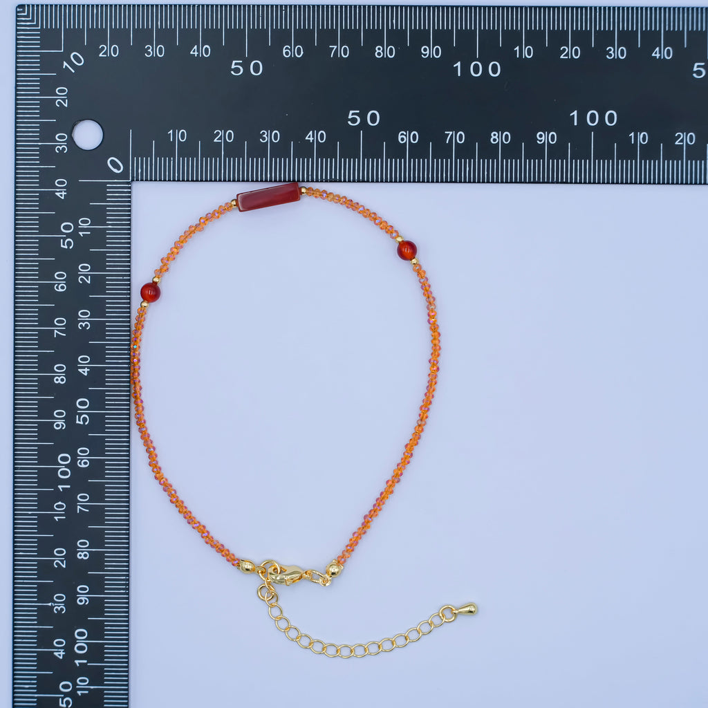 24K Gold plated 2mm Red Carnelian Multifaceted Gemstone 9 Inch Anklet Bracelet | WA-2951
