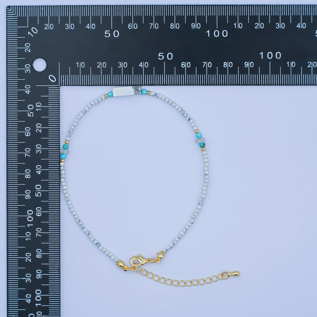 24K Gold plated 2mm Blue Turquoise Howlite Gemstone 9.5 Inch Anklet | WA-2952