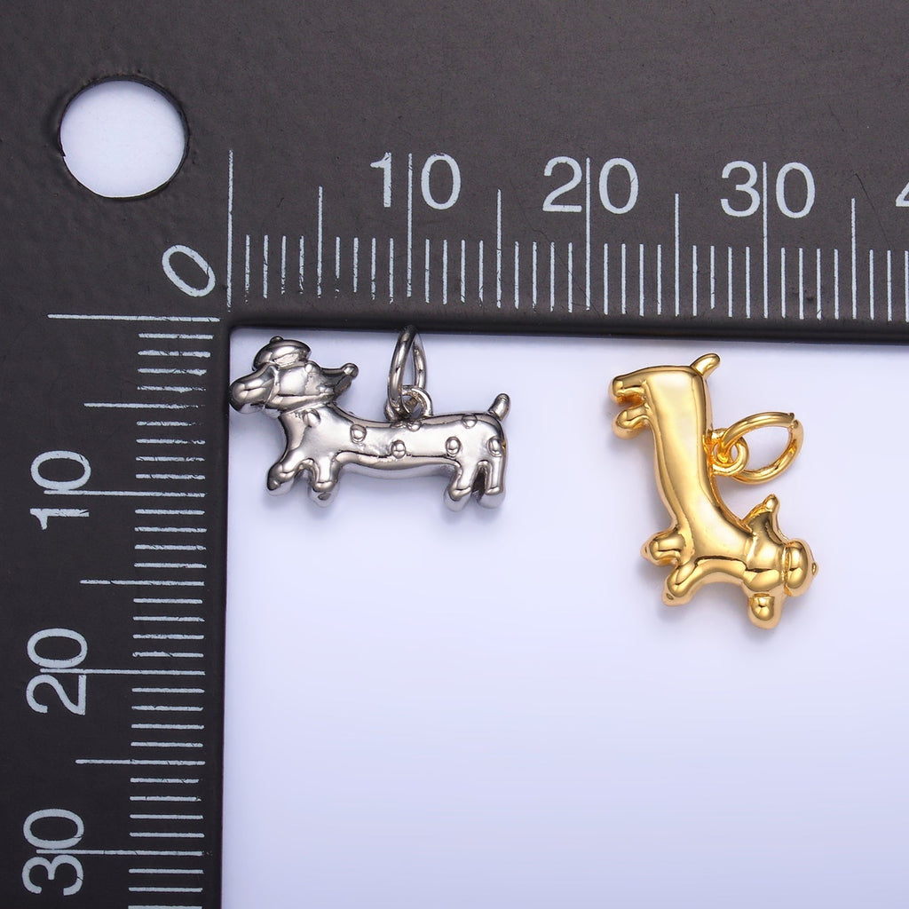 24K Gold plated Weiner Dachshund Dog Charm in Gold & Silver | W876