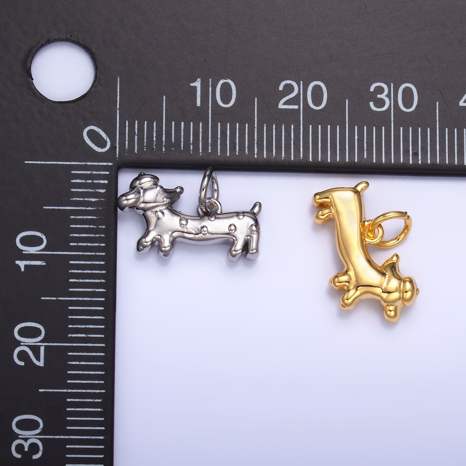 24K Gold plated Weiner Dachshund Dog Charm in Gold & Silver | W876