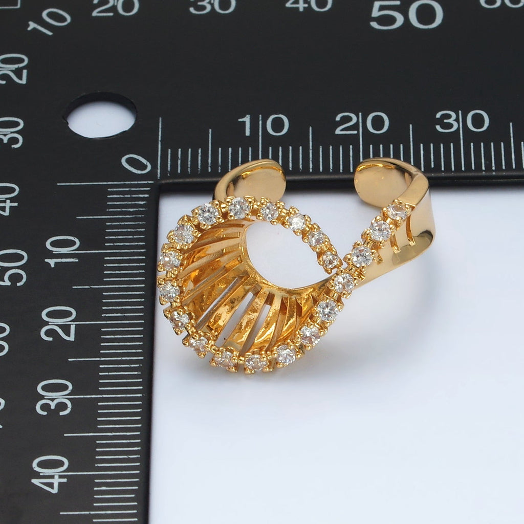 24K Gold plated Micro Paved CZ Curved Filigree Geometric Ring | O1397