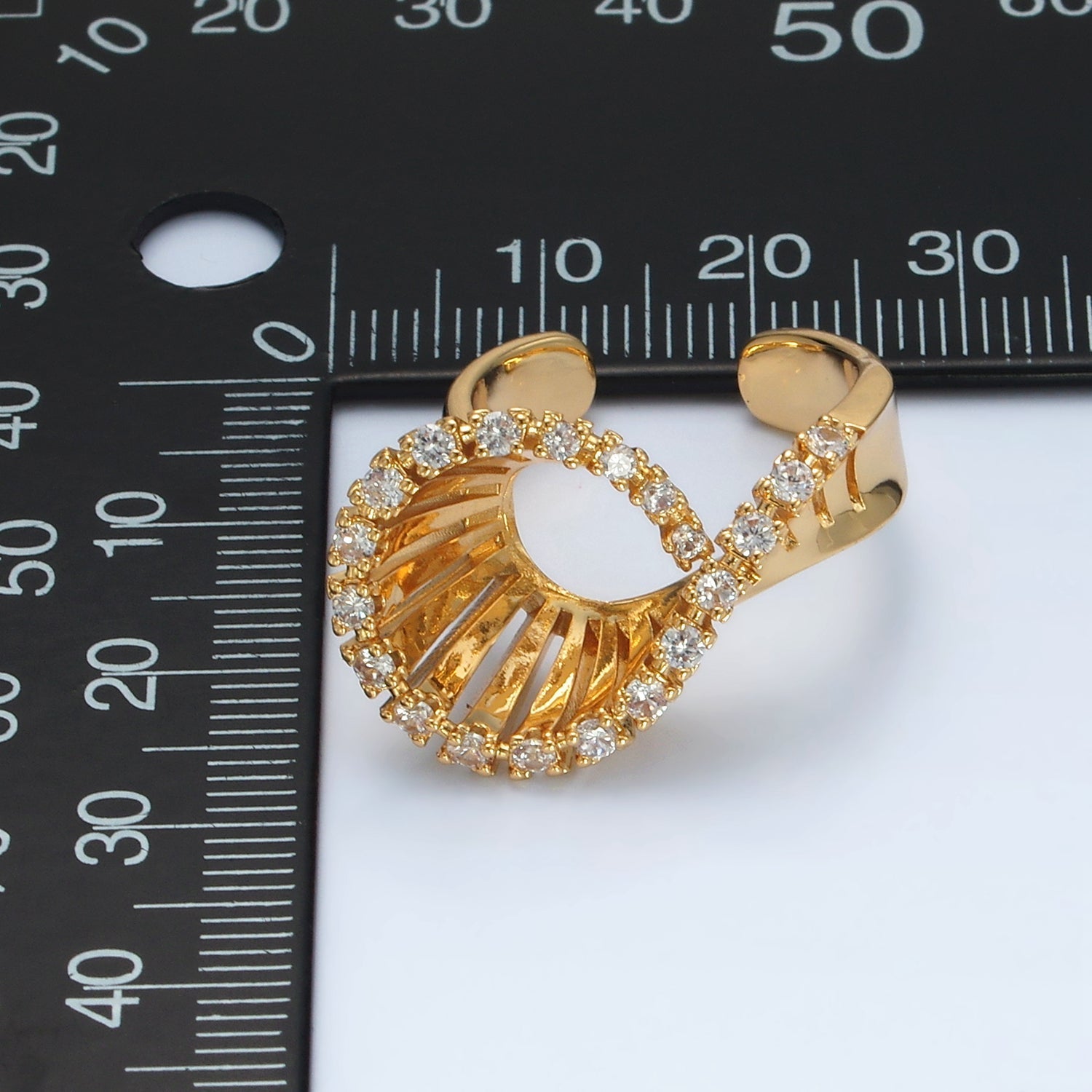 24K Gold plated Micro Paved CZ Curved Filigree Geometric Ring | O1397
