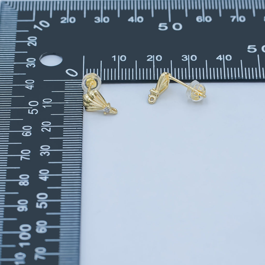 24K Gold plated CZ Clam Sea Shell Stud Drop Earrings | Z1131