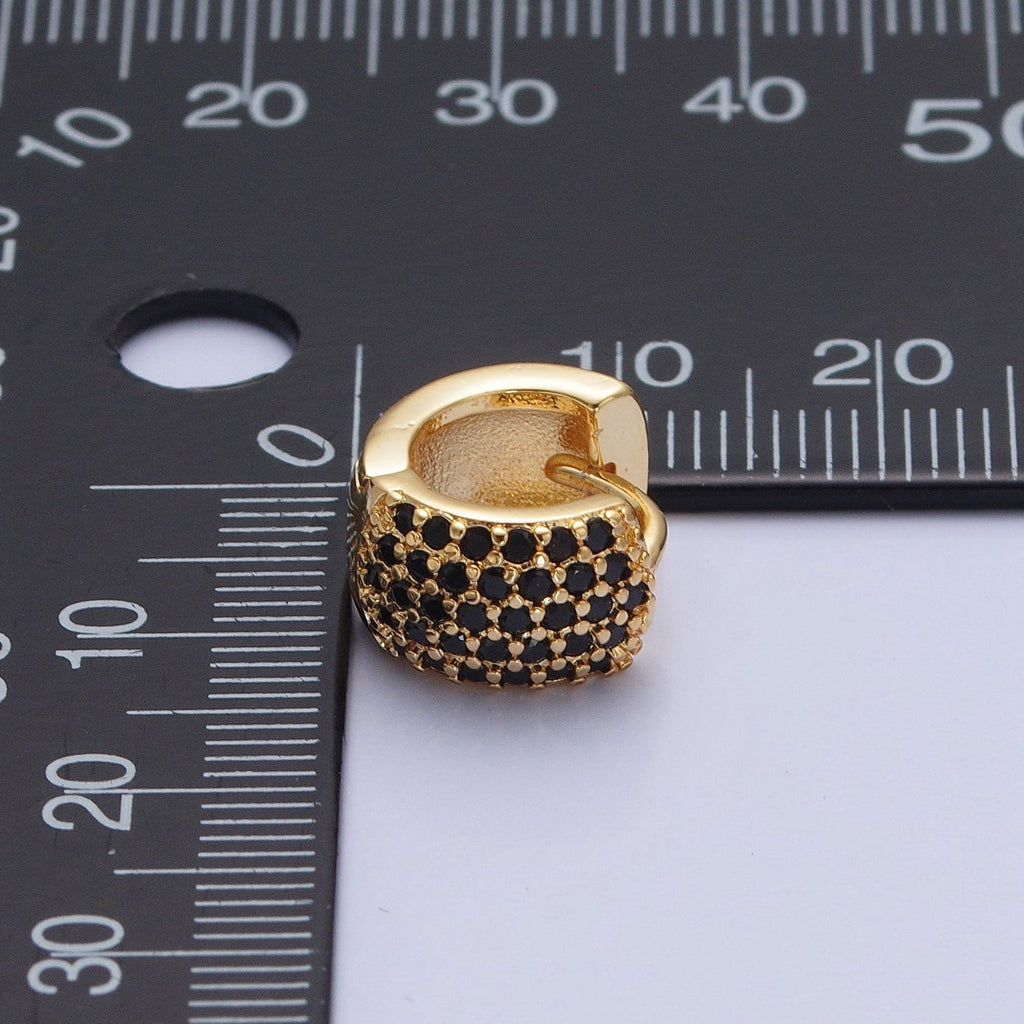 Black Pave Huggie Earring Chunky Black CZ Hoop Earring V-385 - DLUXCA