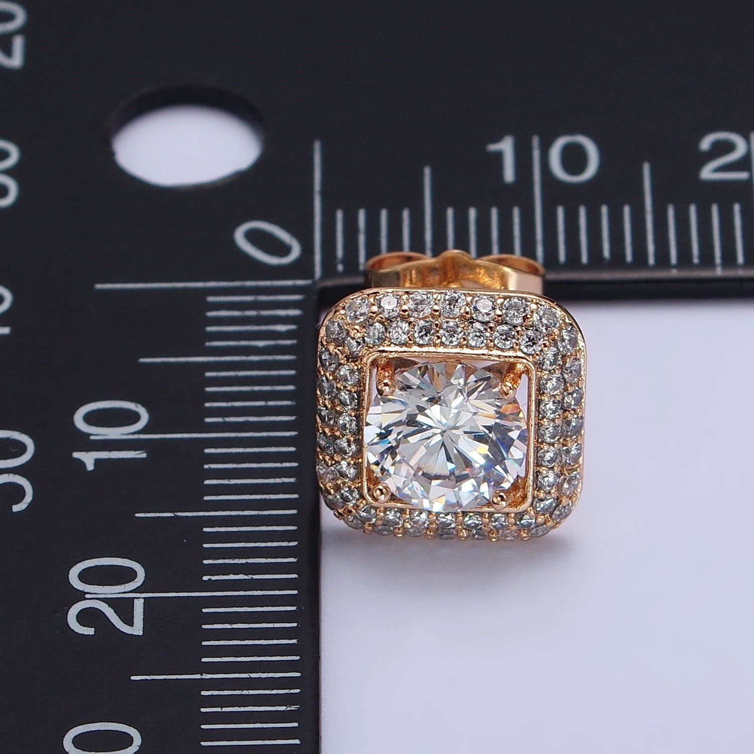 18k Gold plated Micro Pave Diamond Square Earrings CZ Stud Earrings for Women | AB1084