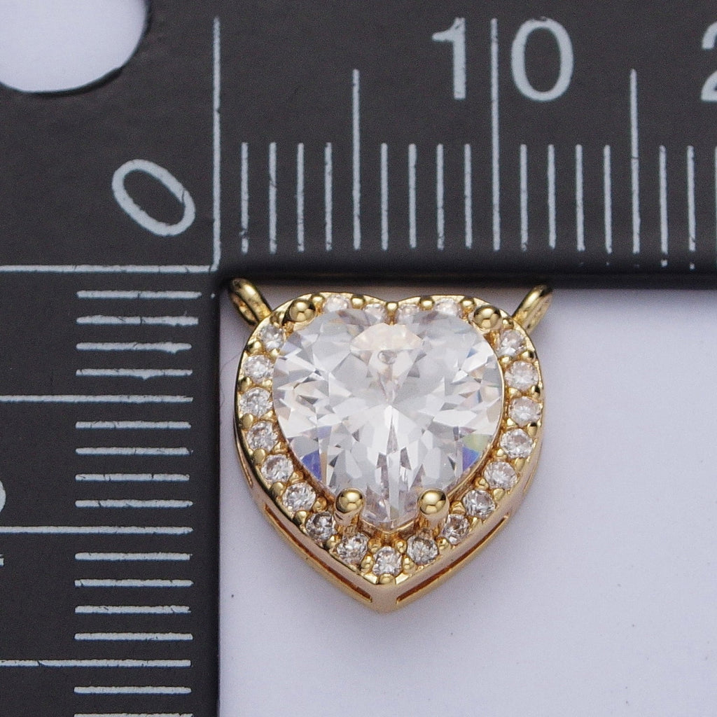 16K Gold plated 11.5mm Clear Micro Paved CZ Heart Connector | G525