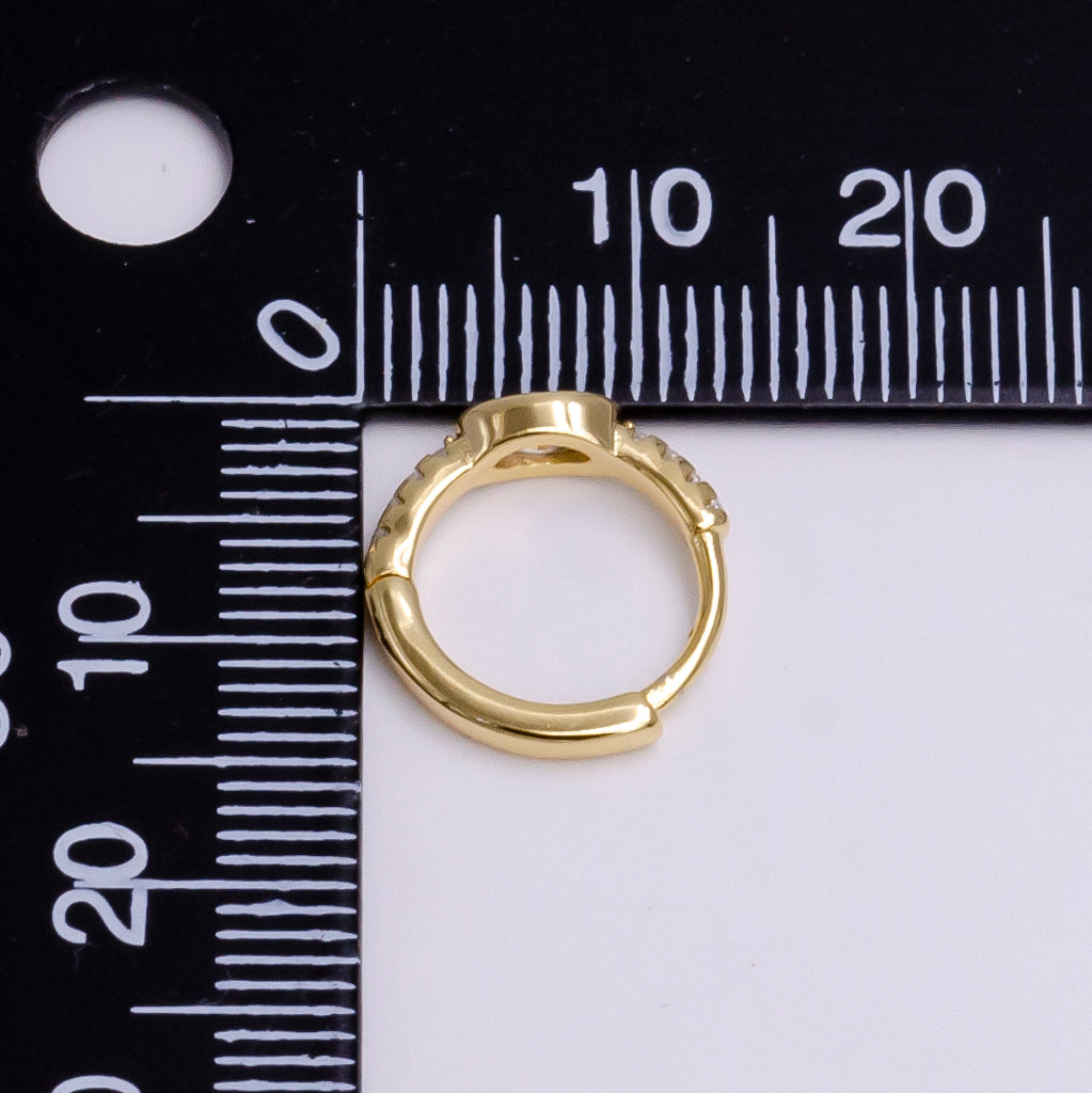 16K Gold plated Oval Micro Paved CZ 13mm Cartilage Huggie Earring in Gold & Silver | AE777 AE778