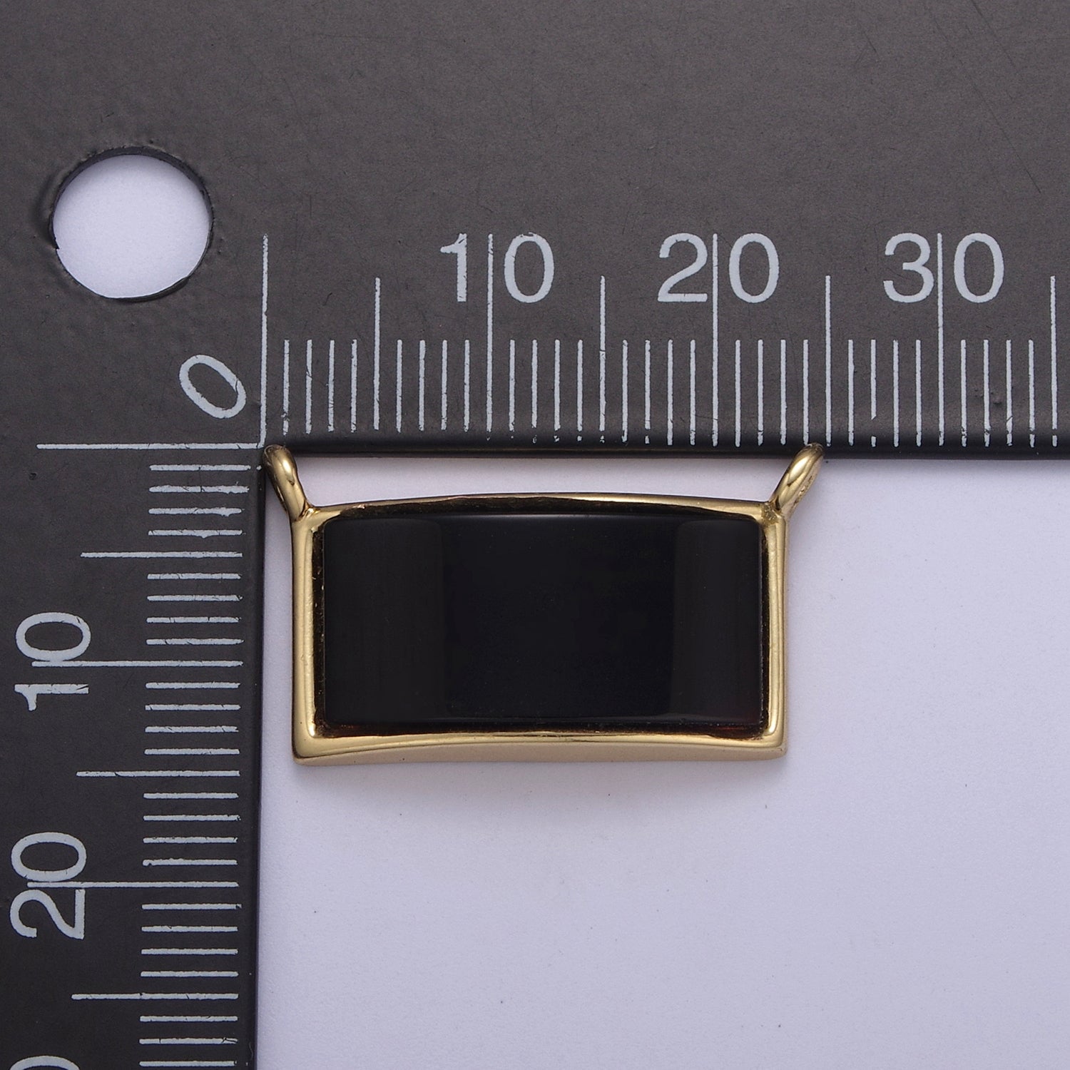 24K Gold plated 14mm x 24mm Black Onyx Gemstone Rectangle Connector | F759