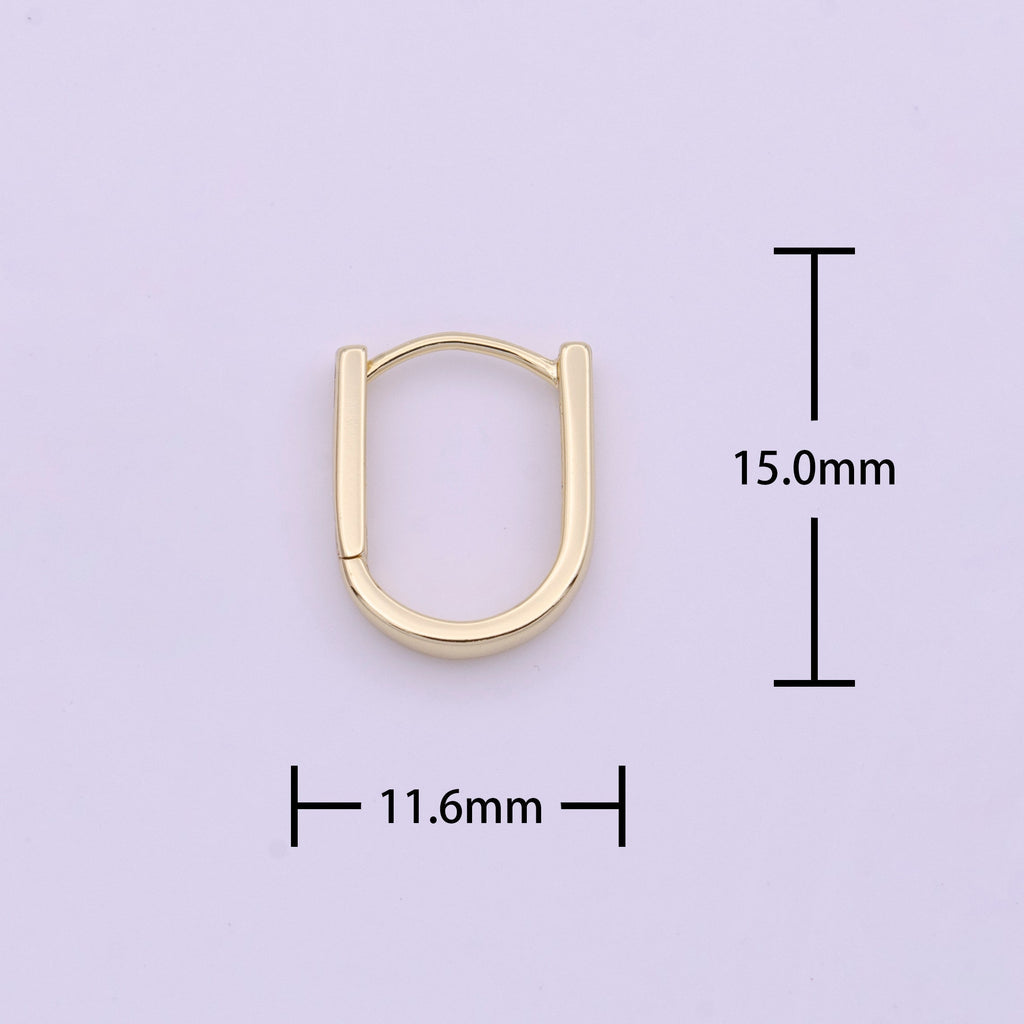 Dainty Gold U Shaped Boxy 15mm Huggie Earrings | Y161 - DLUXCA