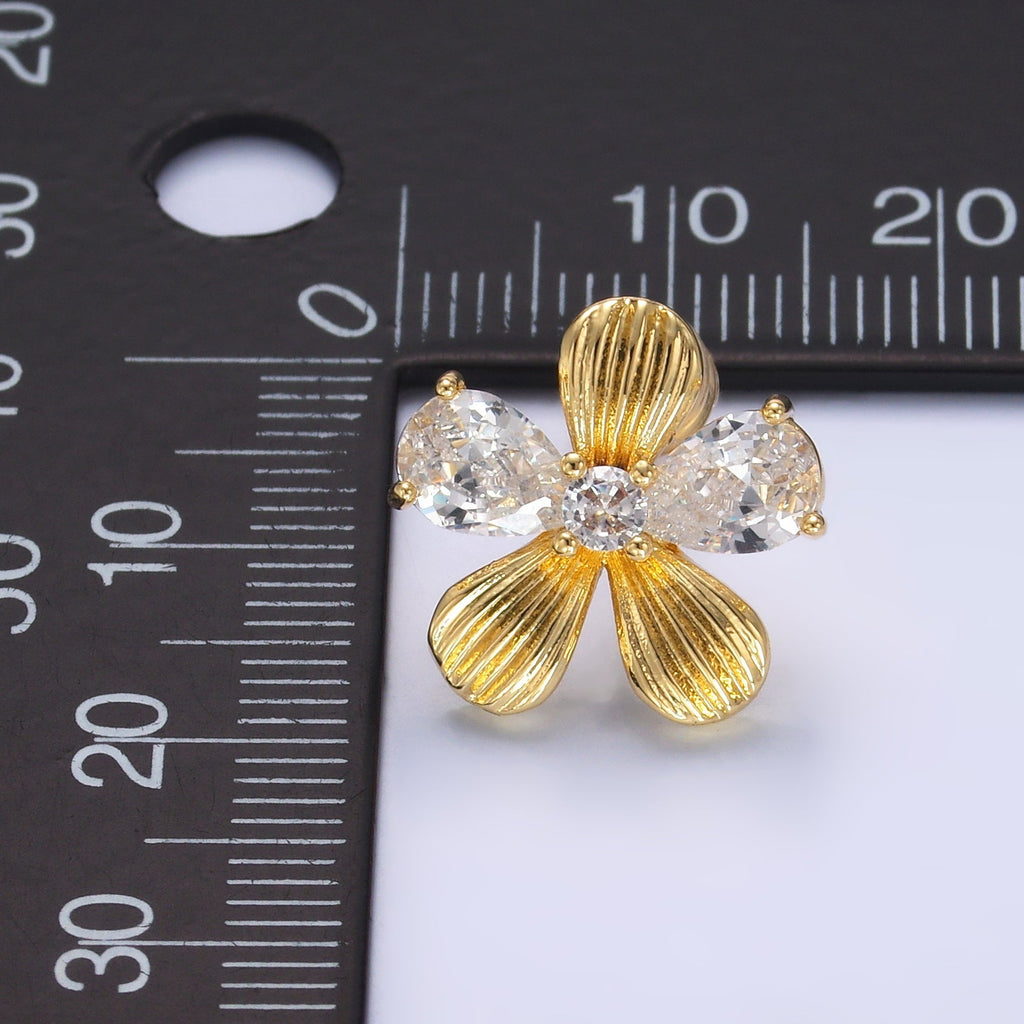 24K Gold plated CZ Flower Lined Stud Earrings | AB710