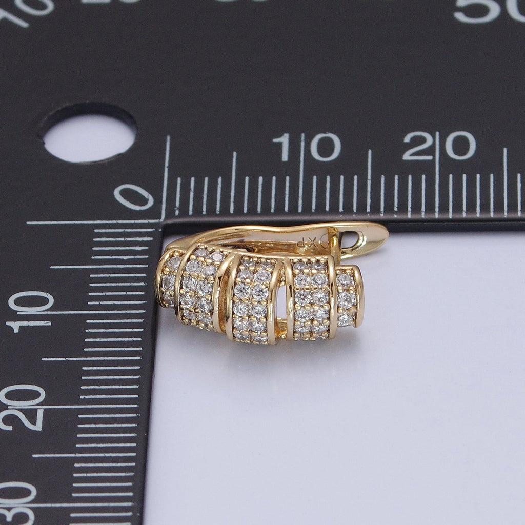 14K Gold plated Micro Pave Clear Cubic Zirconia Band English Lock Earrings W662 - DLUXCA