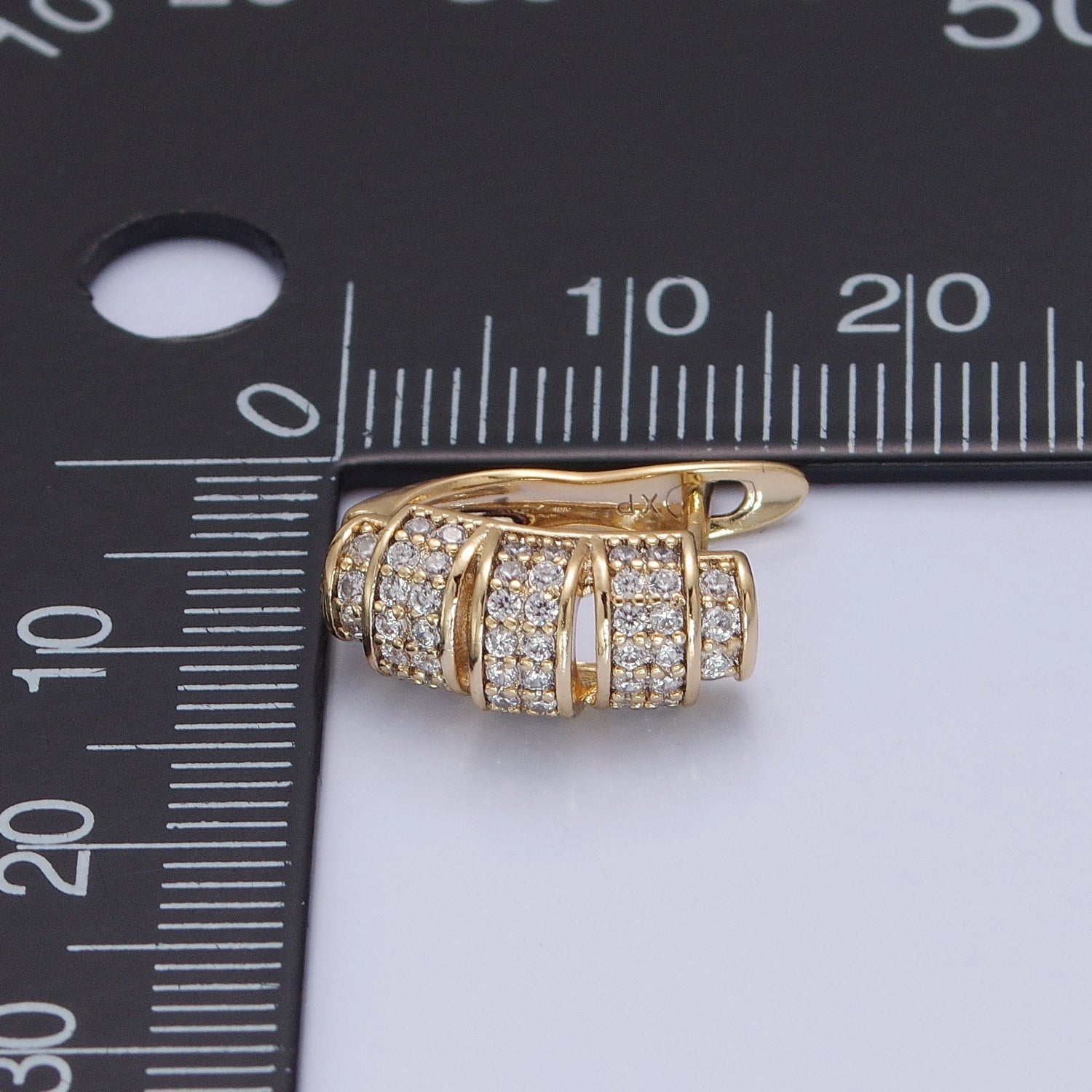 14K Gold plated Micro Pave Clear Cubic Zirconia Band English Lock Earrings W662 - DLUXCA