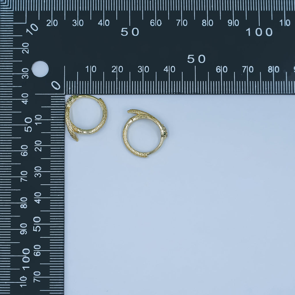 24K Gold plated CZ Scaled Snake Circular Huggie Hoop Earrings | AB745