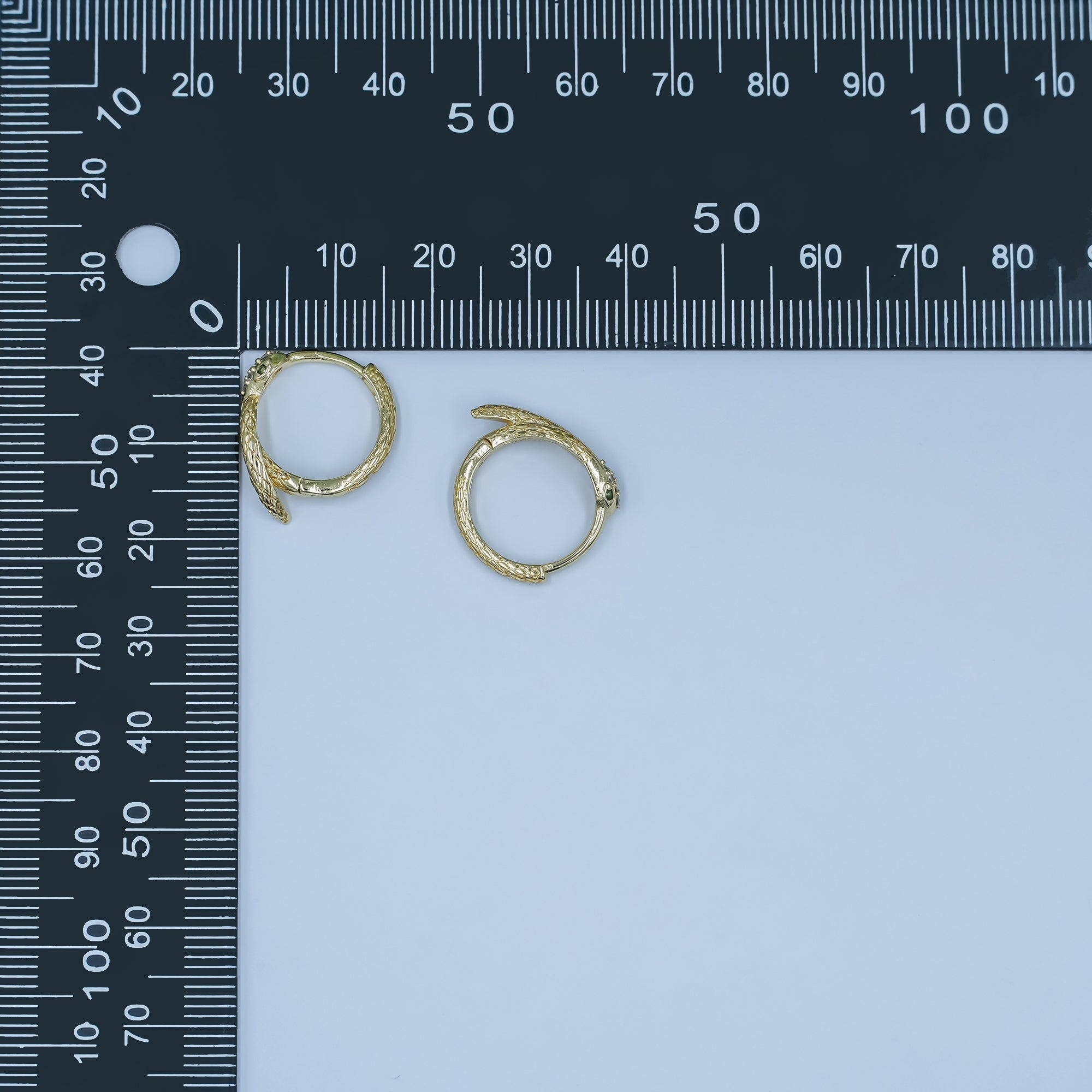 24K Gold plated CZ Scaled Snake Circular Huggie Hoop Earrings | AB745