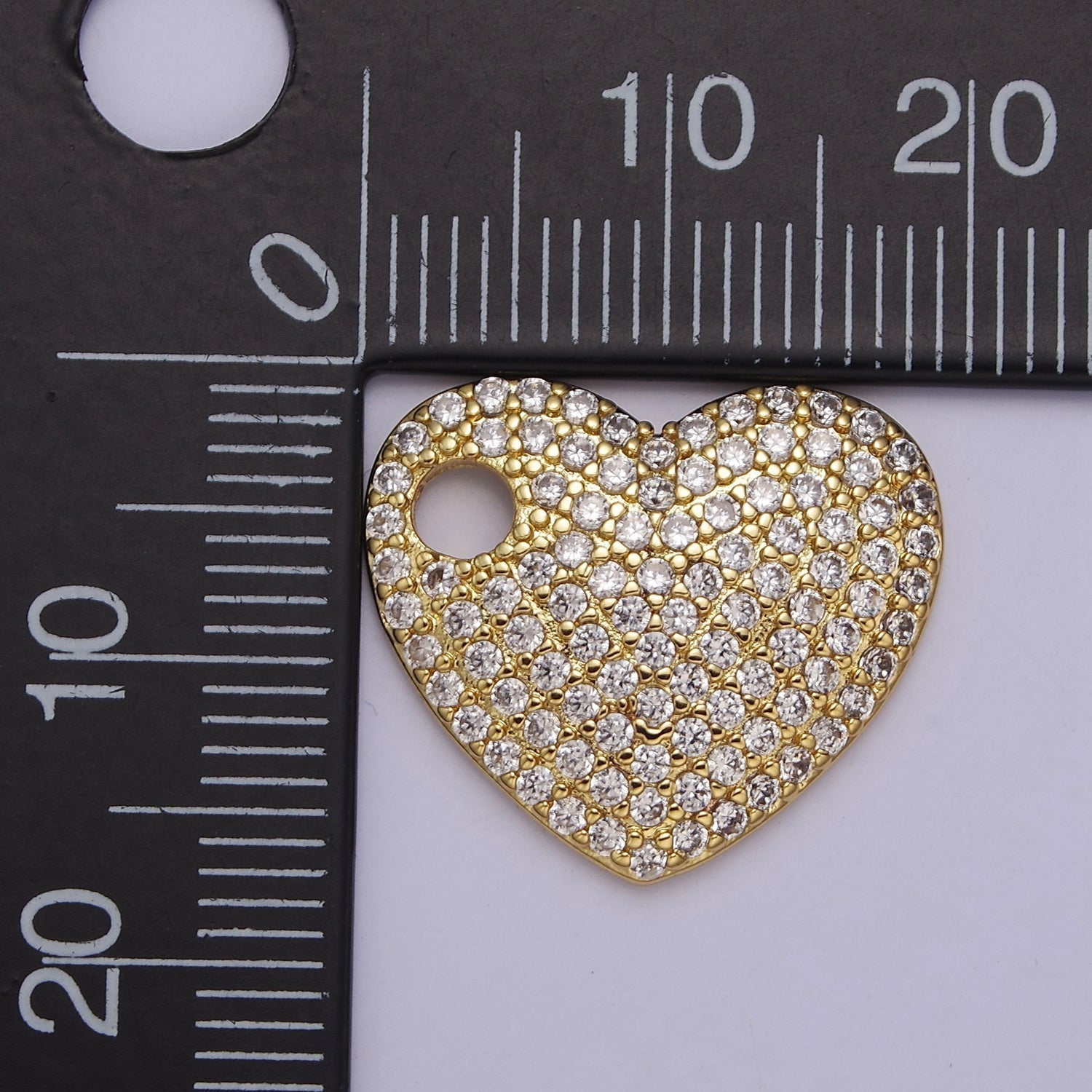 Gold CZ Heart Charm 17x19mm Pendant, Layered Necklace Bracelet Earring Pendant Dangle heart charm J-315