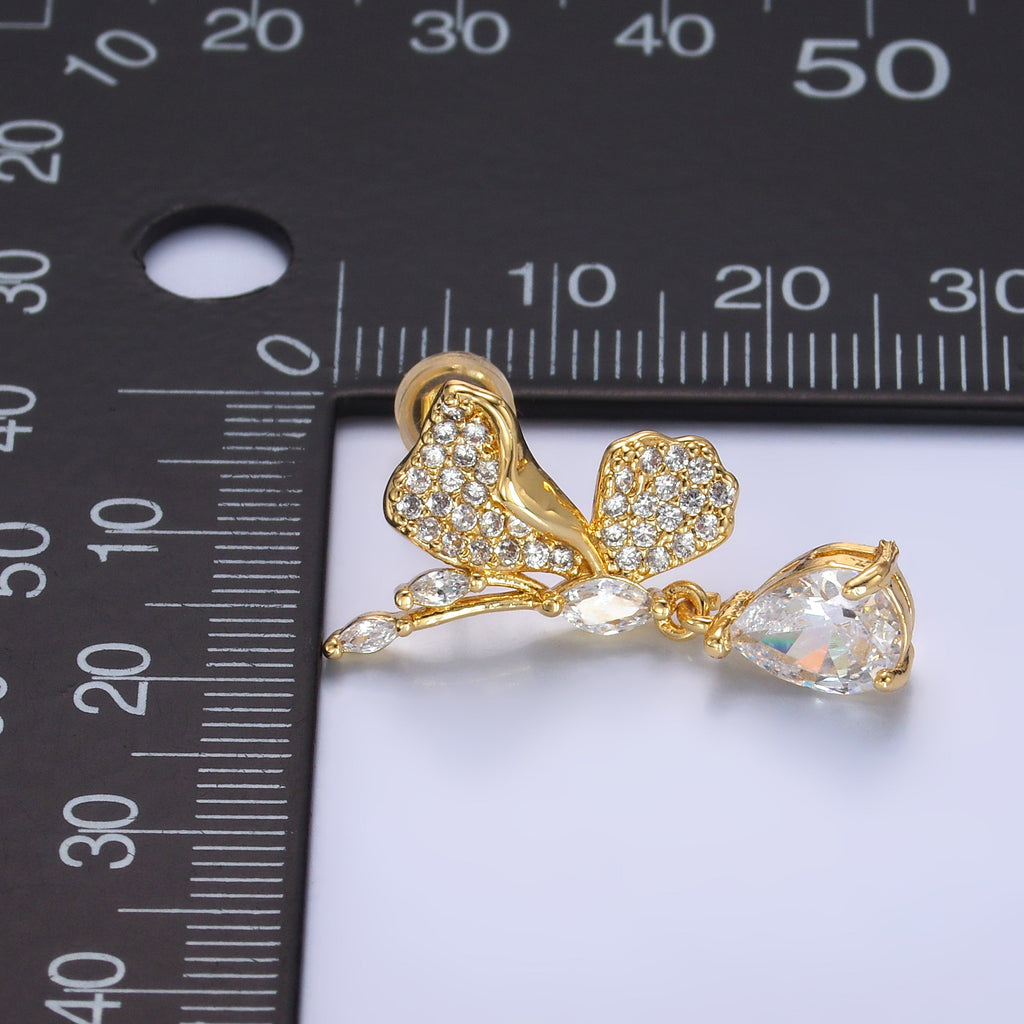 24K Gold plated Butterfly Micro Paved CZ Teardrop Drop Stud Earrings Set | AB711