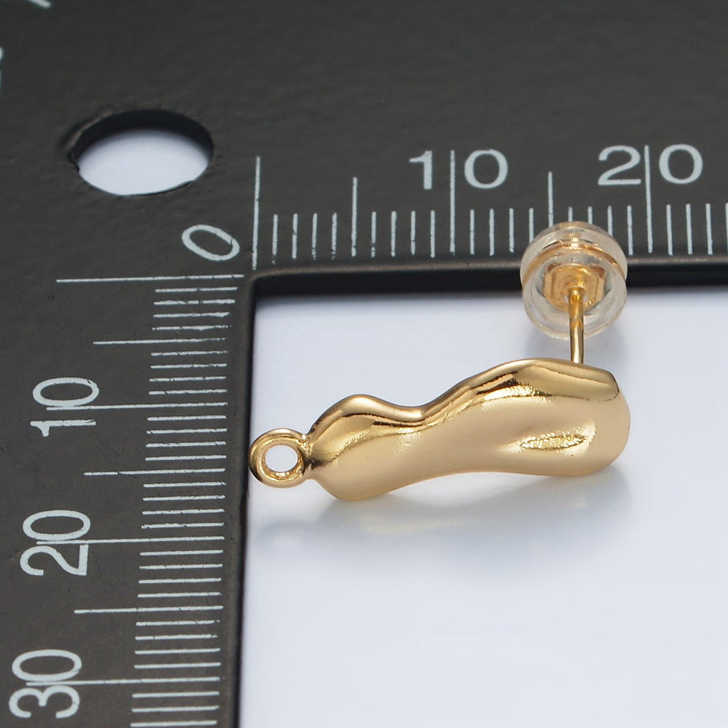 16K Gold plated 18mm Molten Drip Bar Open Loop Stud Earrings Findings in Gold & Silver | Z842 Z843