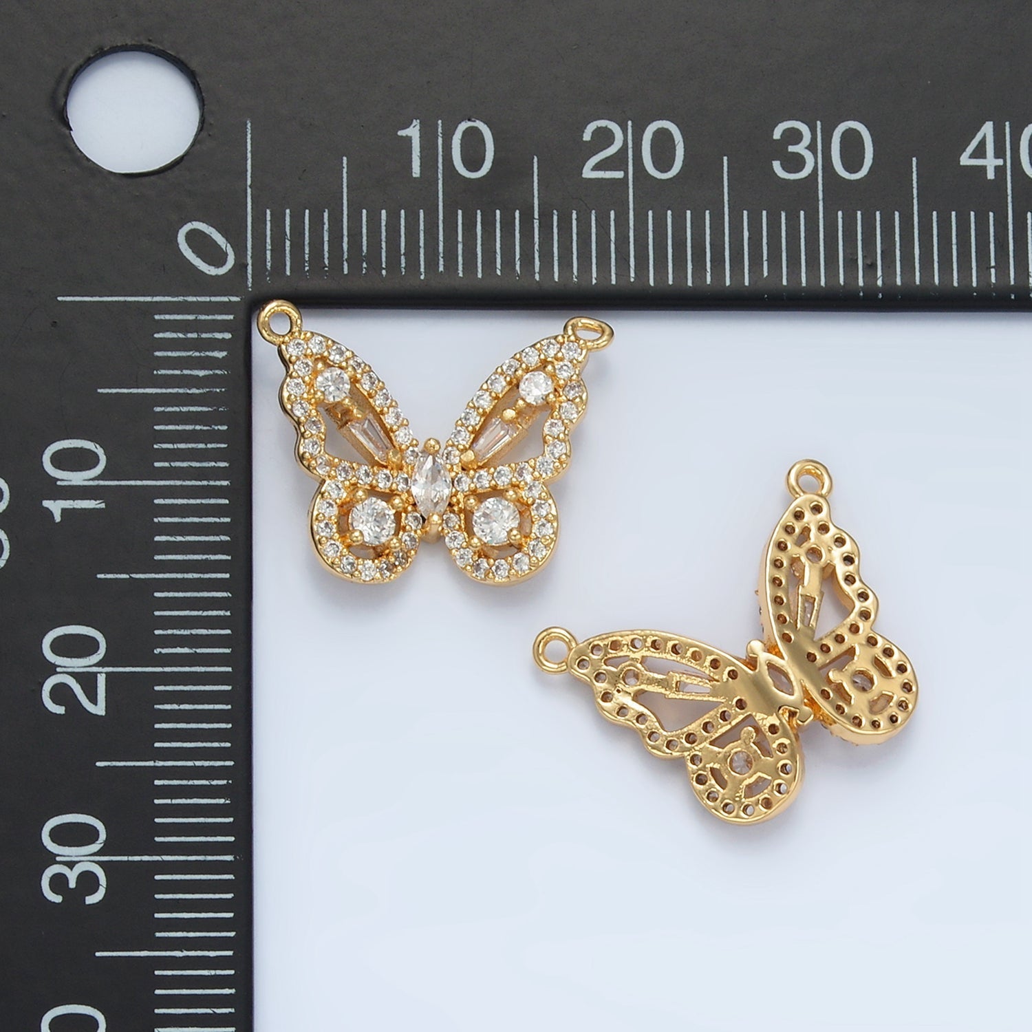 24K Gold plated Clear Micro Paved CZ Open Butterfly Insect Connector | F443