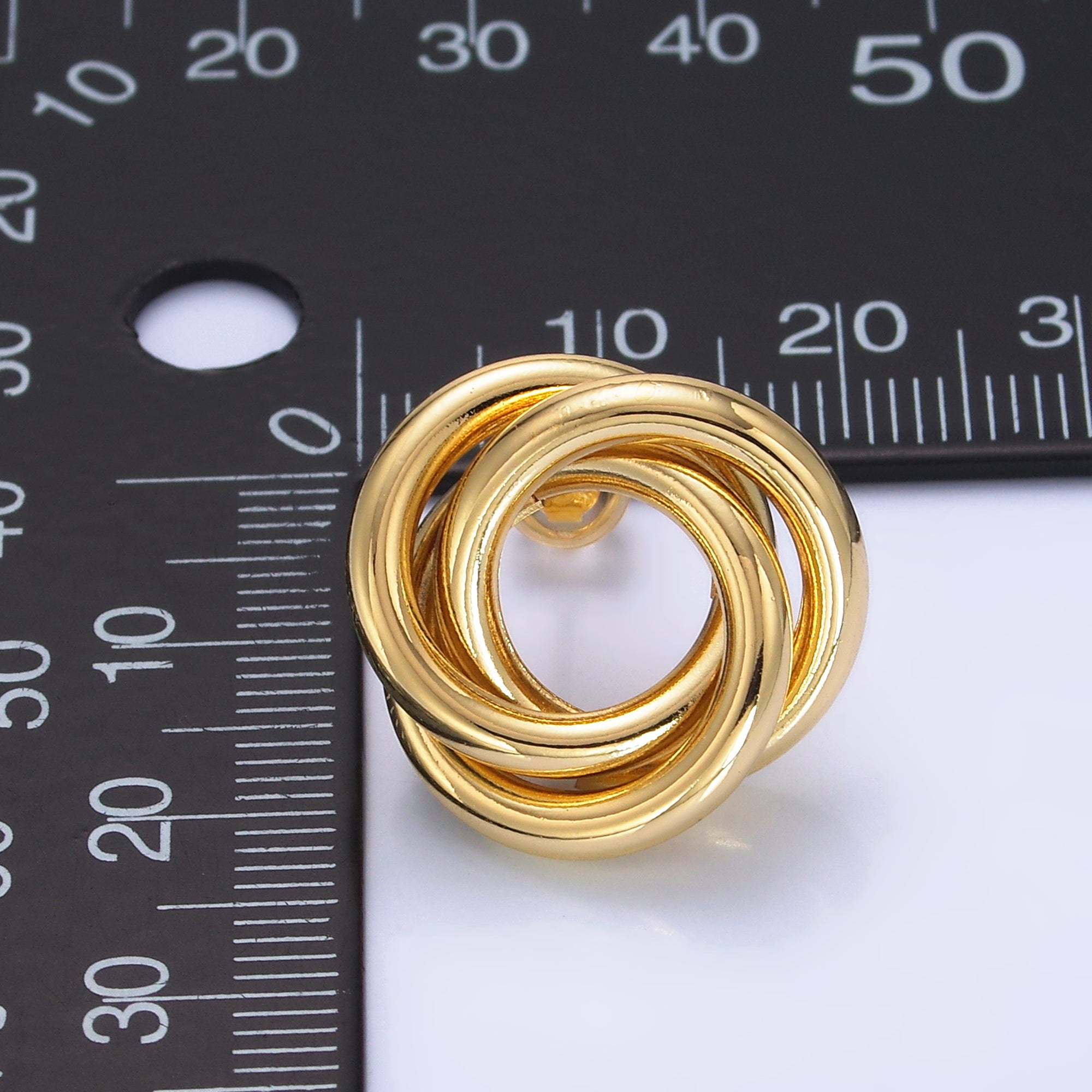 24K Gold plated 20mm Geometric Circular Knot Stud Earrings in Gold & Silver | AB706 AB707