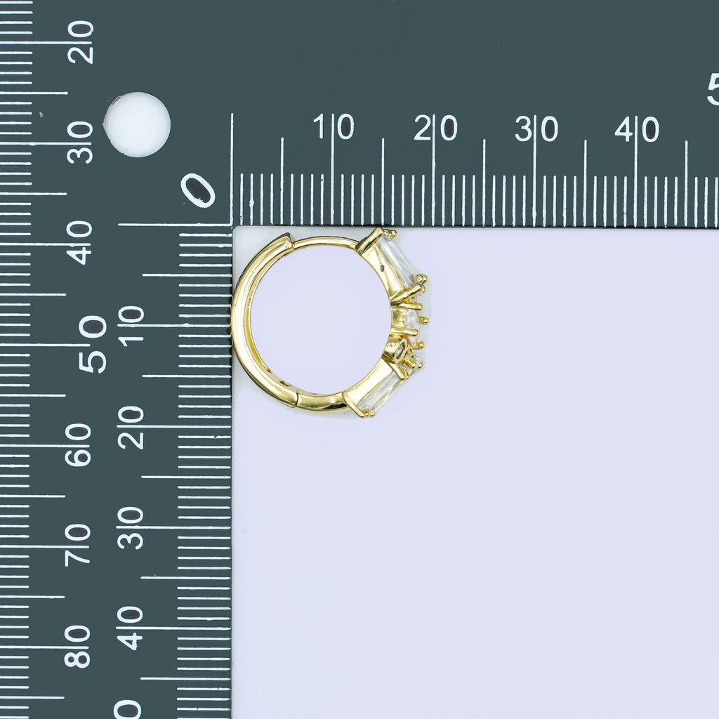 24K Gold plated 20mm Clear CZ Round Baguette Hoop Earrings | AB988