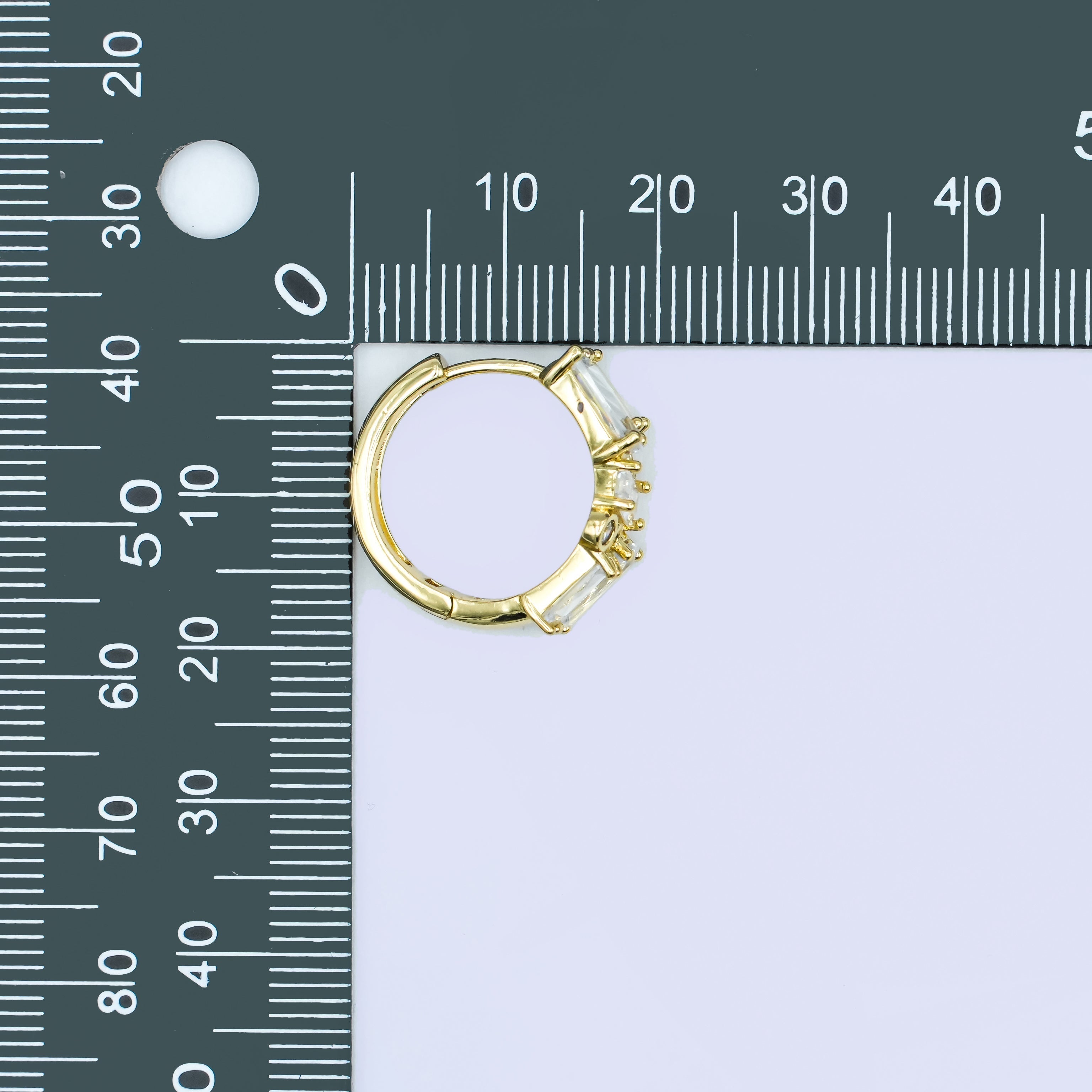 24K Gold plated 20mm Clear CZ Round Baguette Hoop Earrings | AB988