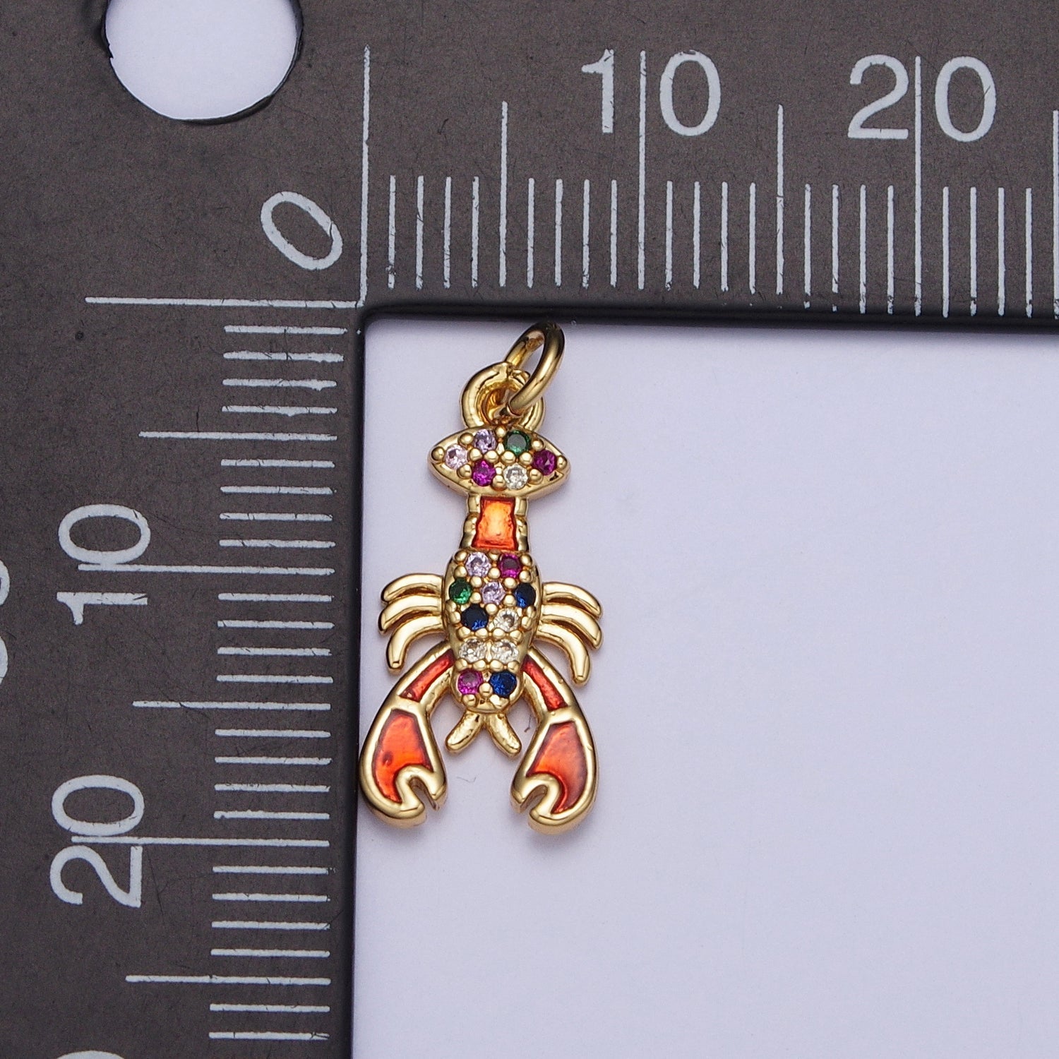 Multicolor Micro Pave Cubic Zirconia Orange Red Lobster Ocean Wildlife Gold Charm For Jewelry Making | G211 - DLUXCA