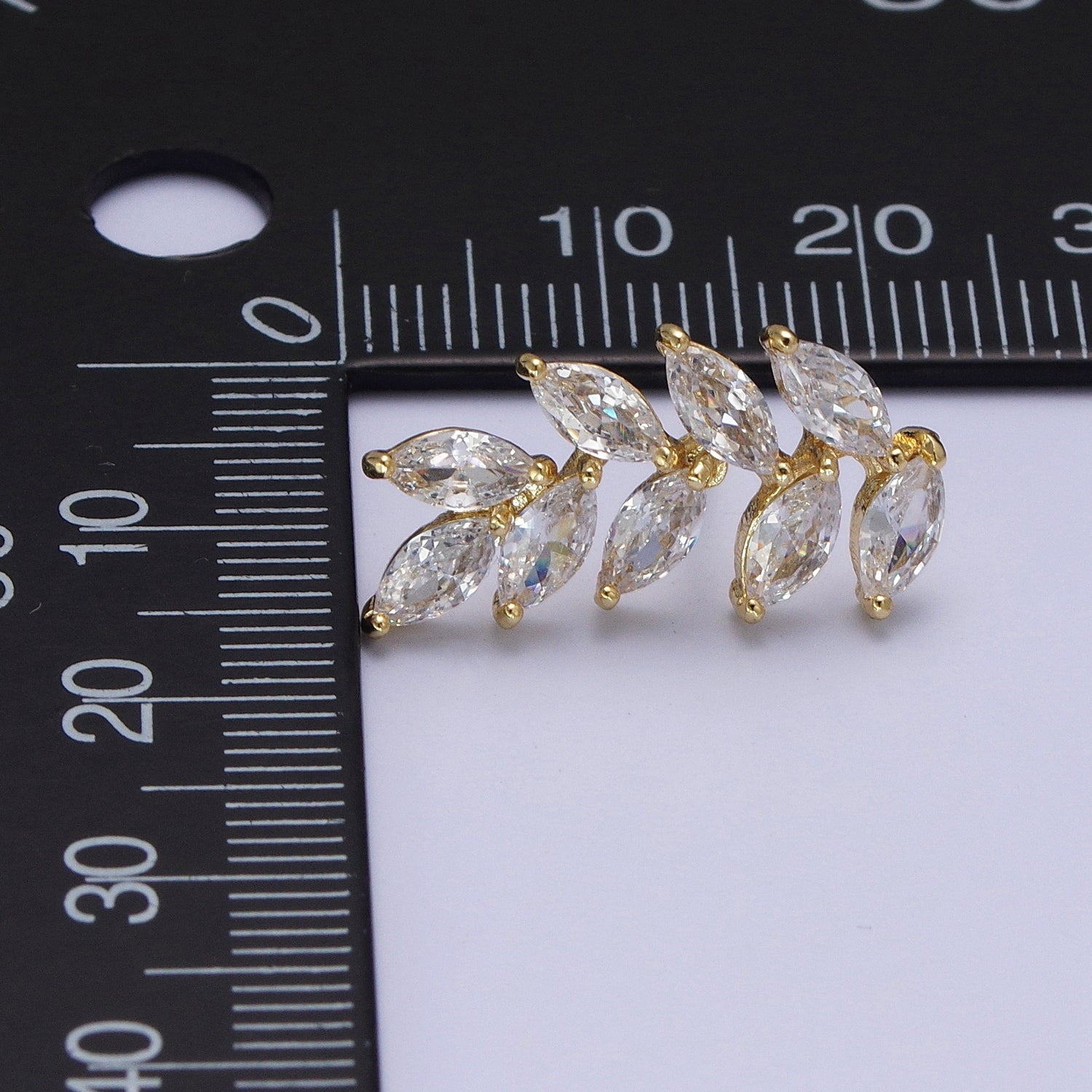 14K Gold plated 20mm Marquise CZ Leaf Stud Earrings | AD-546