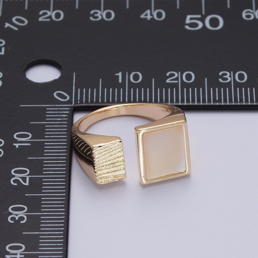 16K Gold plated Double Square Rectangular Textured Pearl Ring O-240