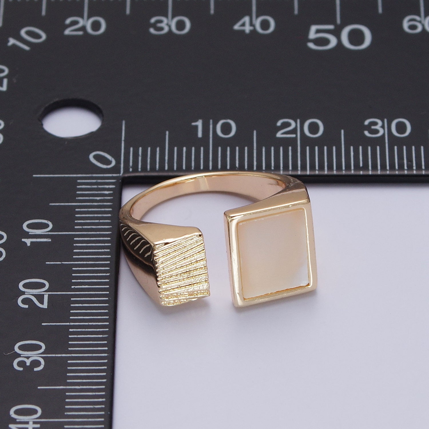 16K Gold plated Double Square Rectangular Textured Pearl Ring O-240