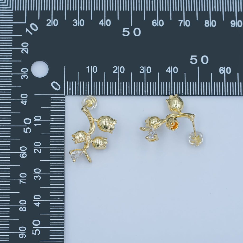 24K Gold plated CZ Rose Flower Stud Drop Earrings | Z1132