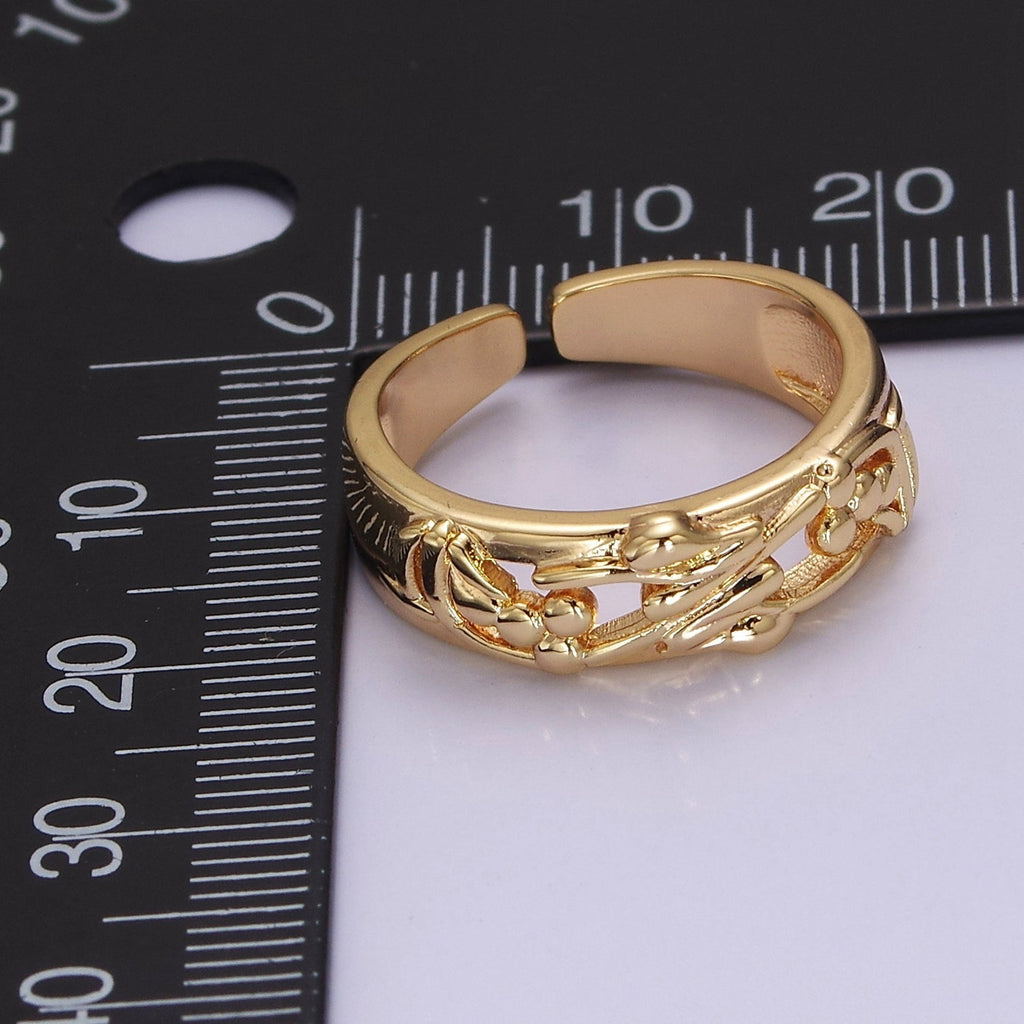 Dainty Art Deco Ring Flower Carved Design 18k Gold plated Open Adjustable Ring V-226 - DLUXCA