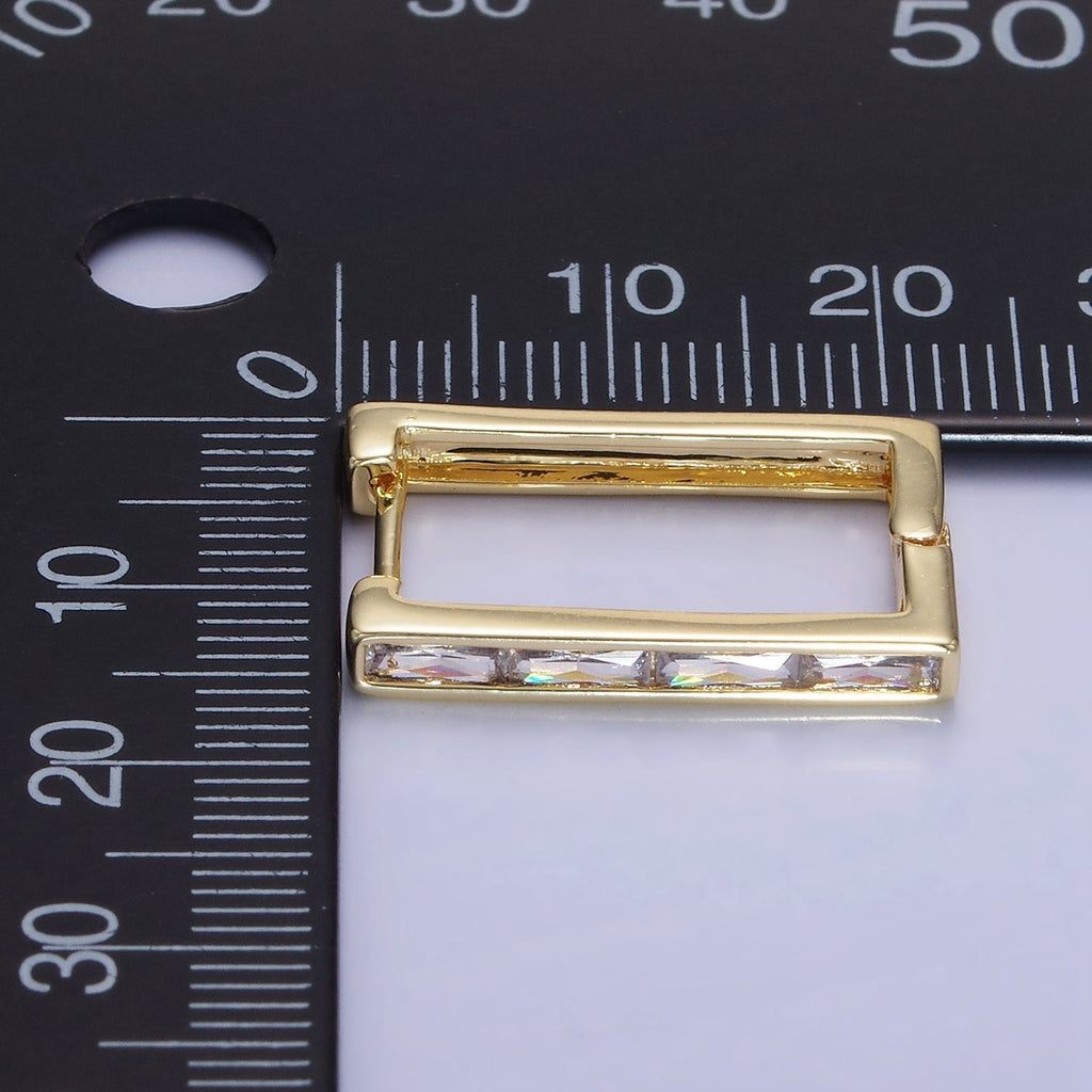 14K Gold plated Baguette Lined Square Hoop Earrings | AE521 - DLUXCA