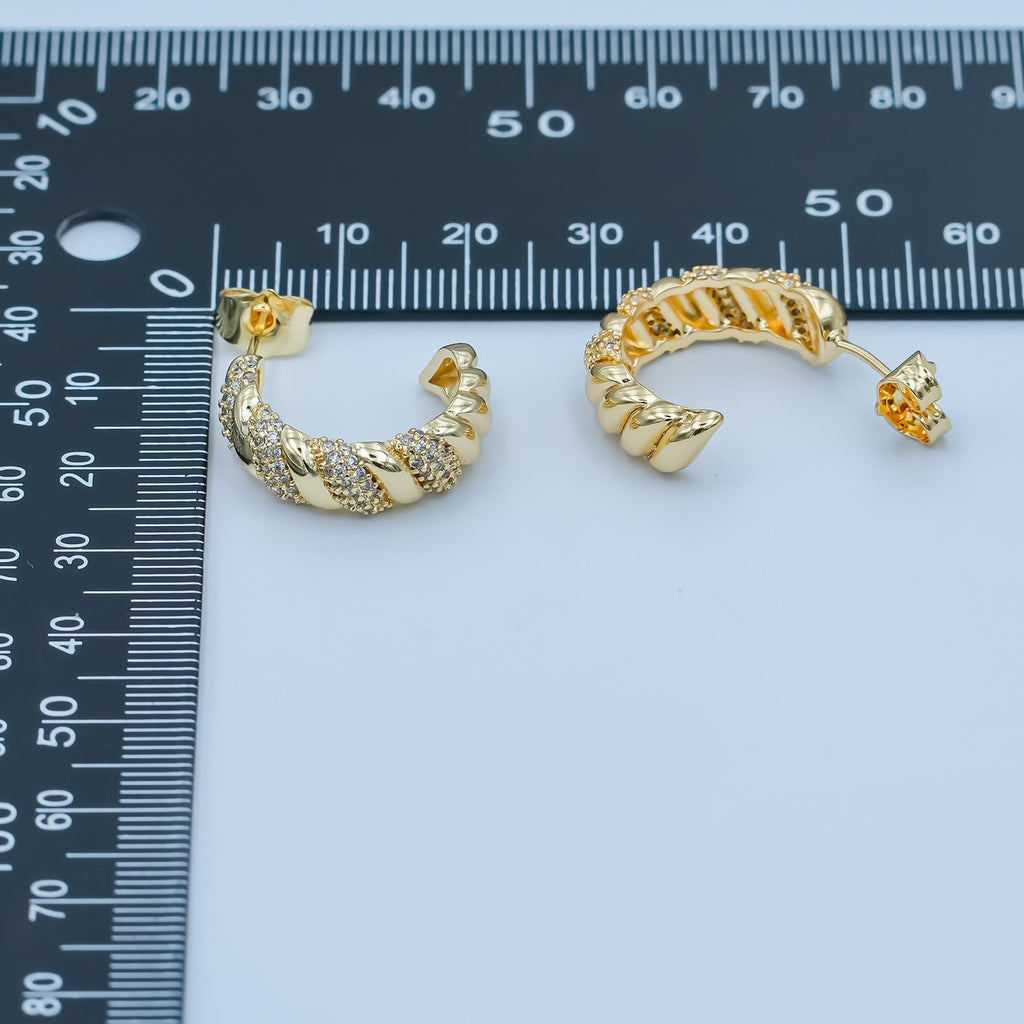 24K Gold plated Micro Paved CZ Croissant C-Shaped Hoop Earrings | AE862
