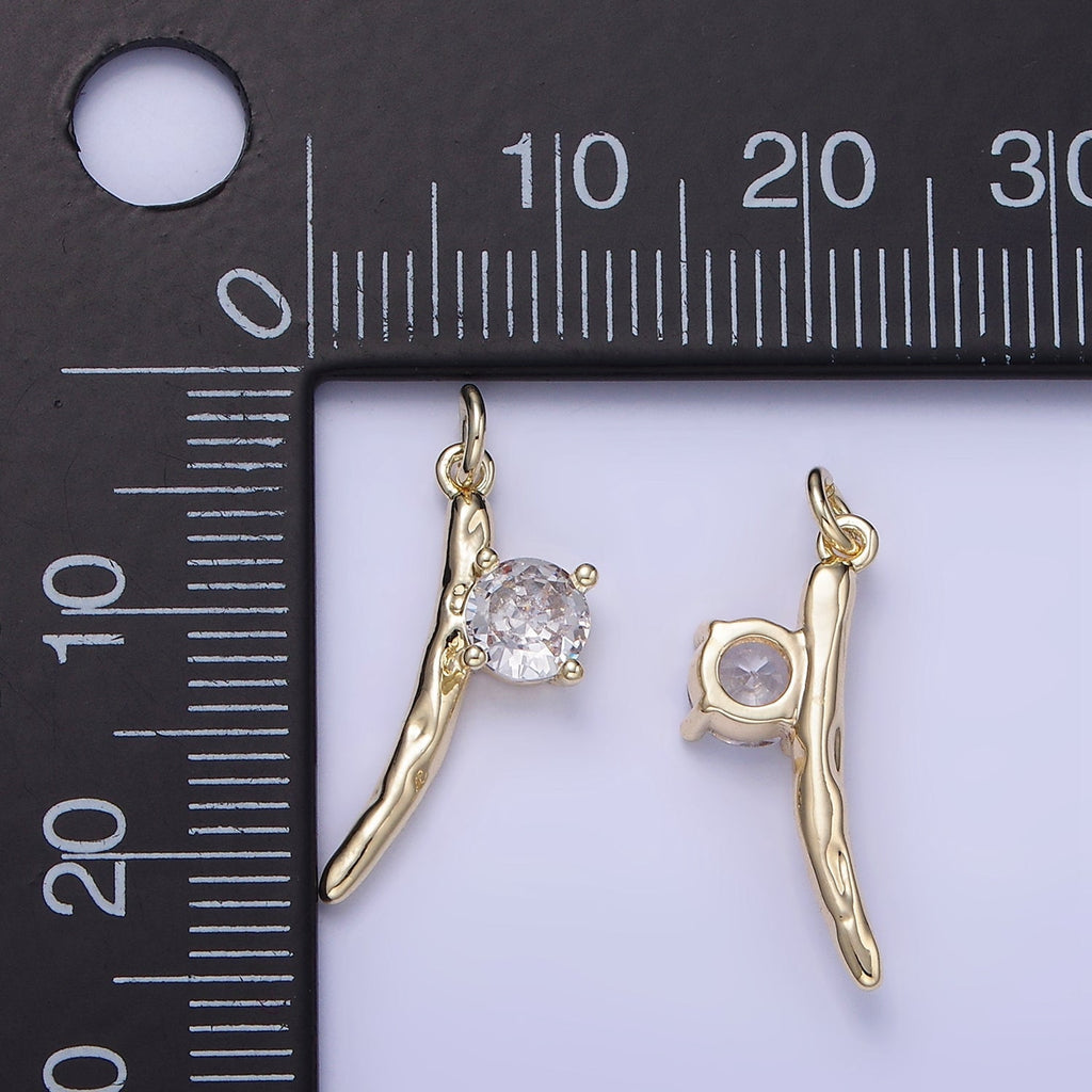 14K Gold plated CZ Hammered Bar Charm | W654