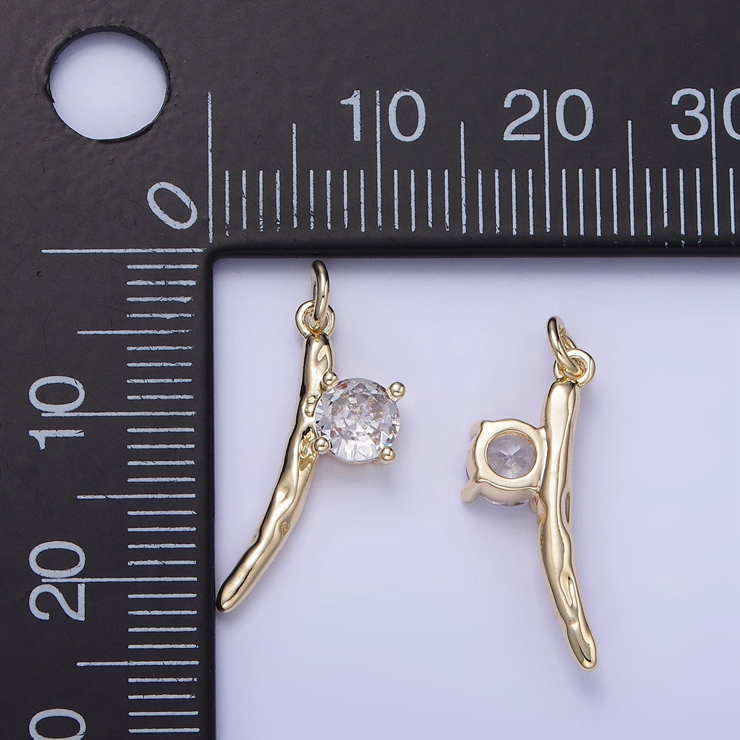 14K Gold plated CZ Hammered Bar Charm | W654