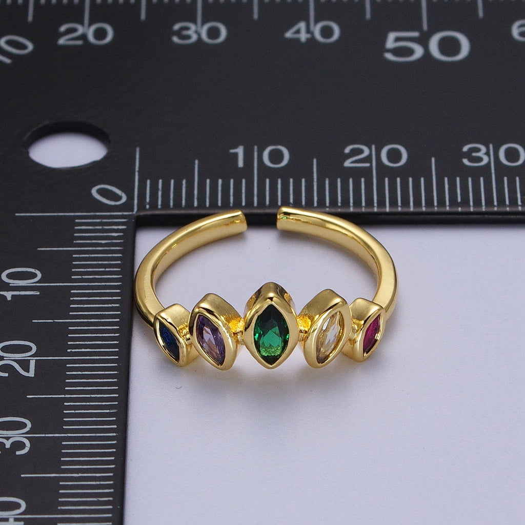 Gold plated Rainbow Multicolor Marquise CZ Adjustable Ring | Y454 - DLUXCA