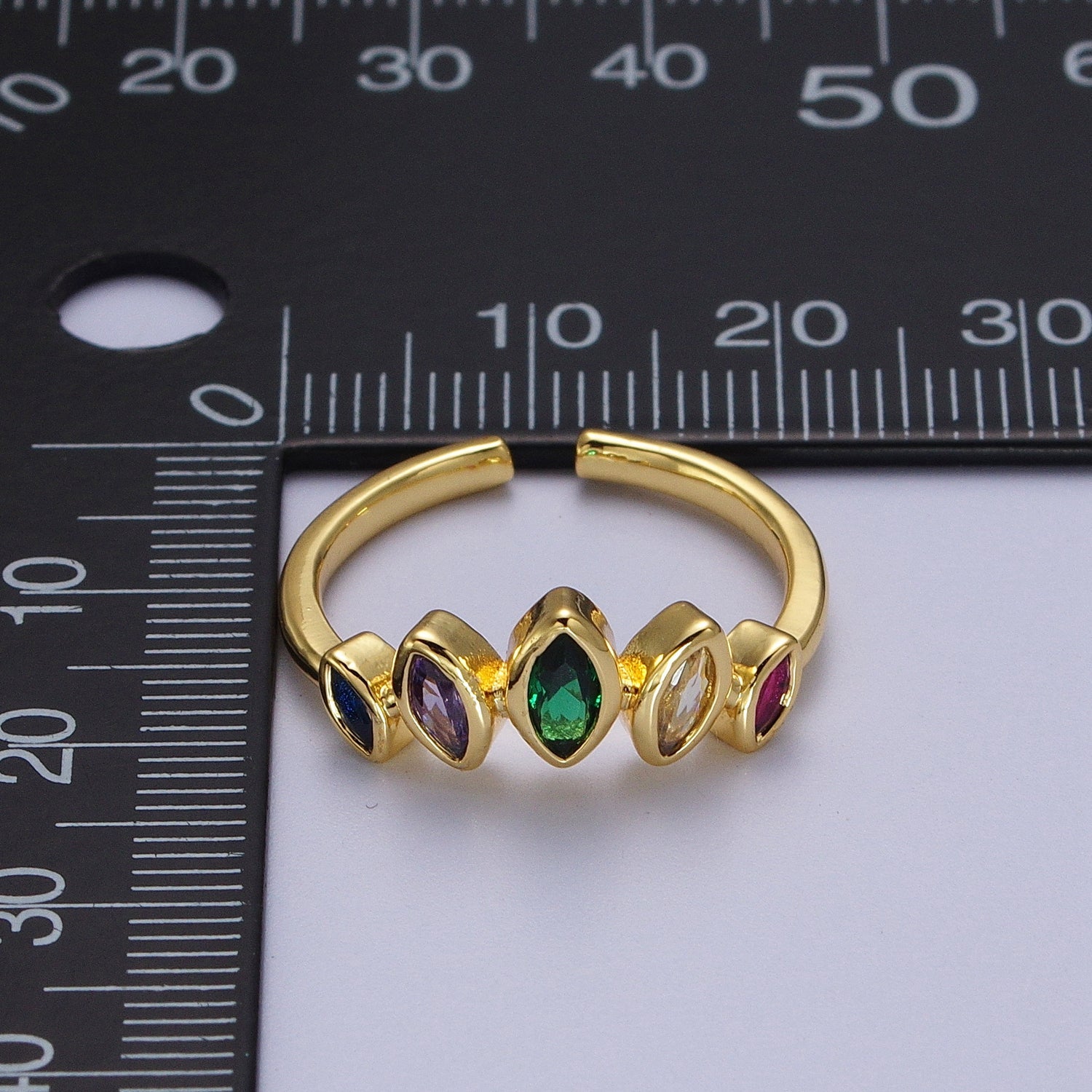 Gold plated Rainbow Multicolor Marquise CZ Adjustable Ring | Y454 - DLUXCA