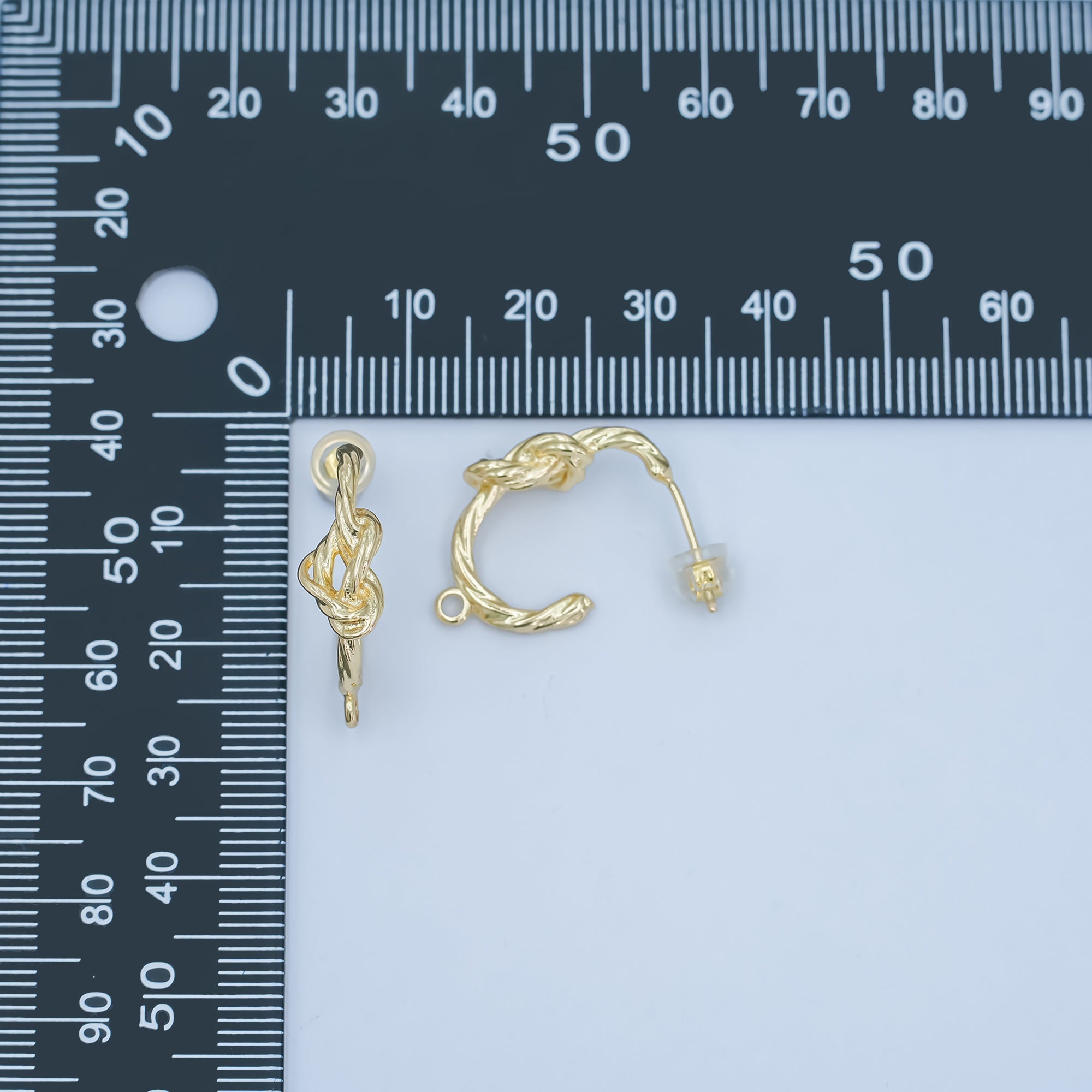 24K Gold plated Knot Foil J-Shaped Hoop Drop Earring Findings | Z1133