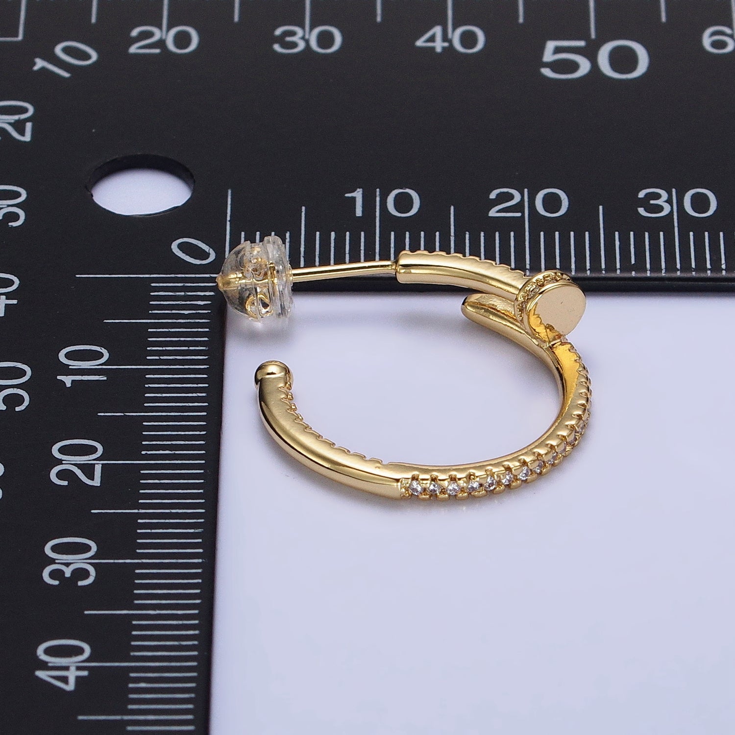 24K Gold plated 23mm Needle Micro Paved CZ Hoop Earrings in Gold & Silver | AB534 AB535