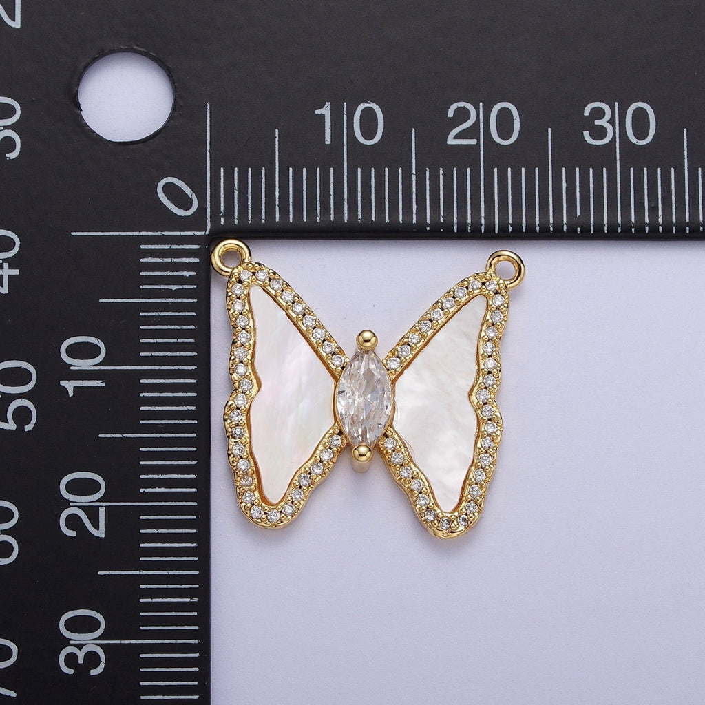 33mm Pink Quartz, Turquoise, Shell Pearl Micro Paved CZ Butterfly Connector | F066 F103 F781