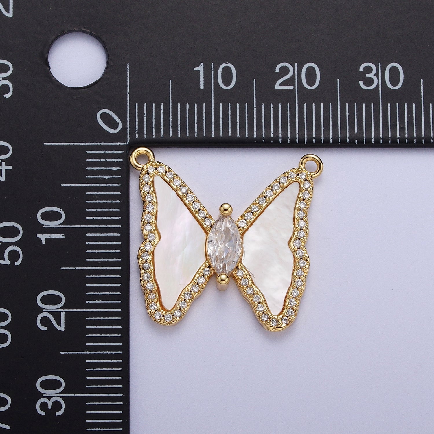 33mm Pink Quartz, Turquoise, Shell Pearl Micro Paved CZ Butterfly Connector | F066 F103 F781