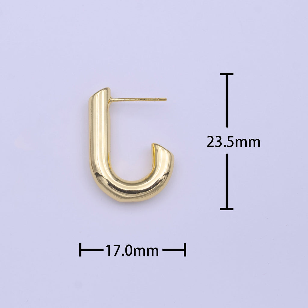 Gold plated J-Shaped Bar CZ Studs Minimalist Earrings | Y222 - DLUXCA