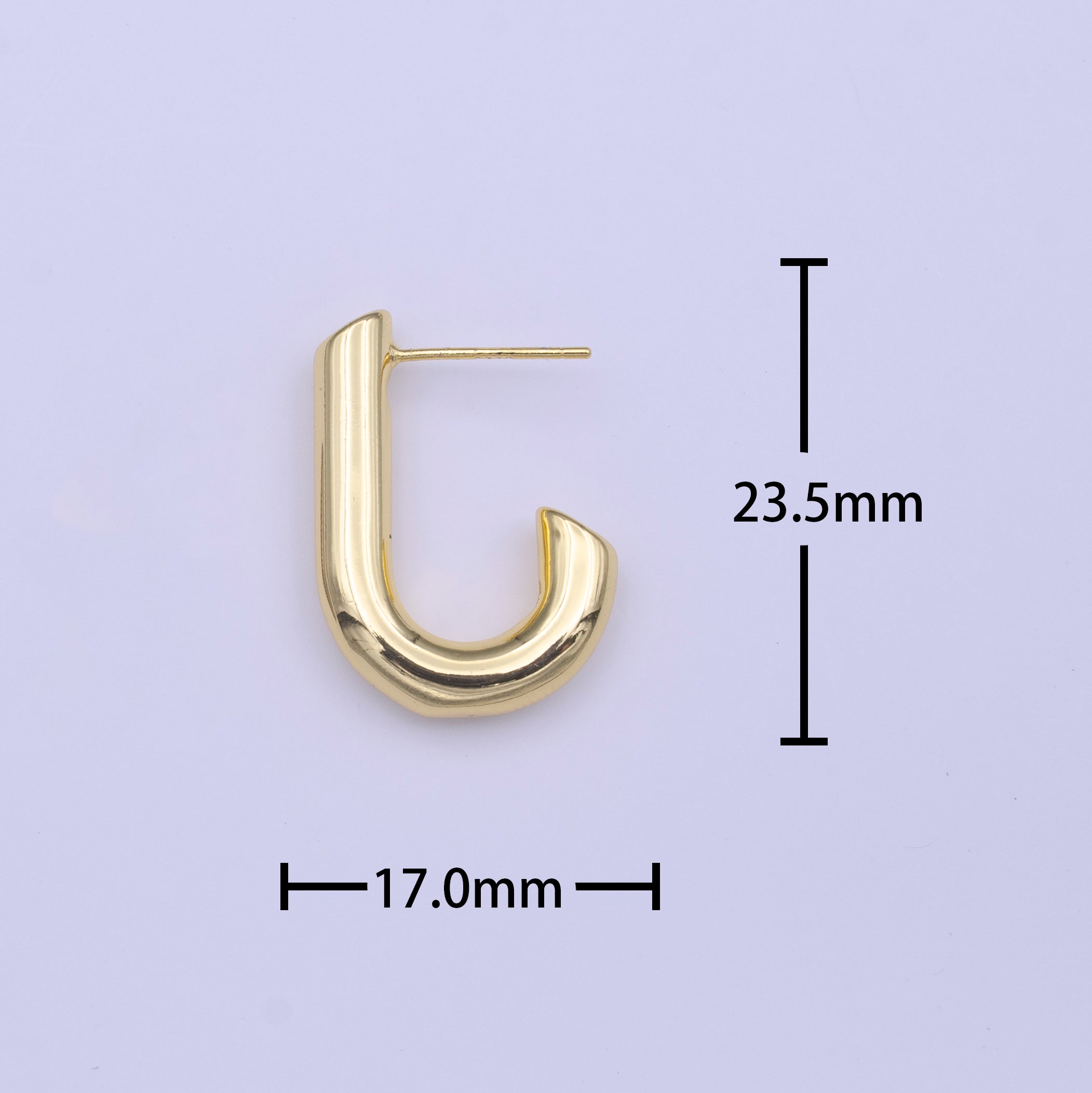 Gold plated J-Shaped Bar CZ Studs Minimalist Earrings | Y222 - DLUXCA